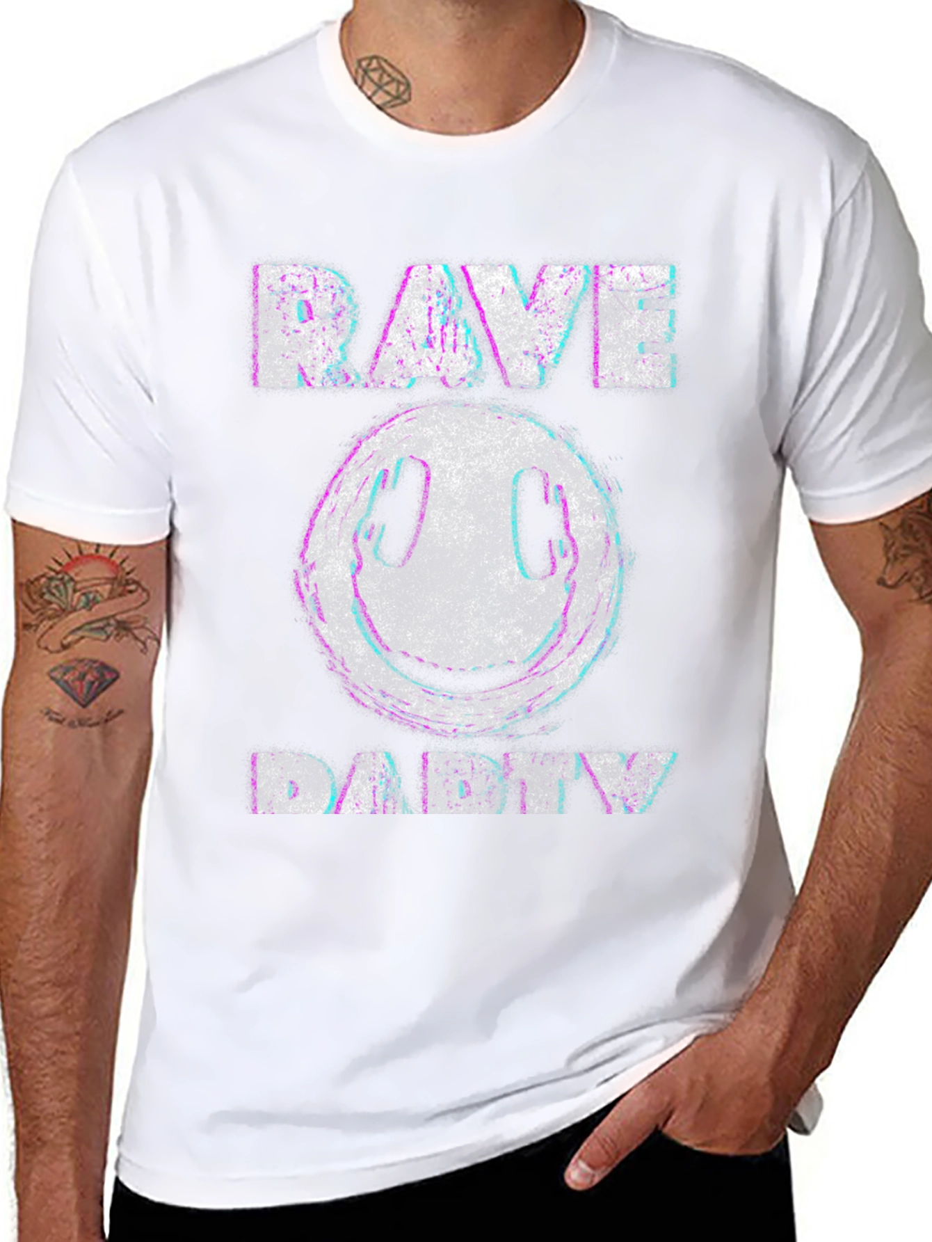 Rave Party Graphic T-Shirt - Distressed Smiley Face