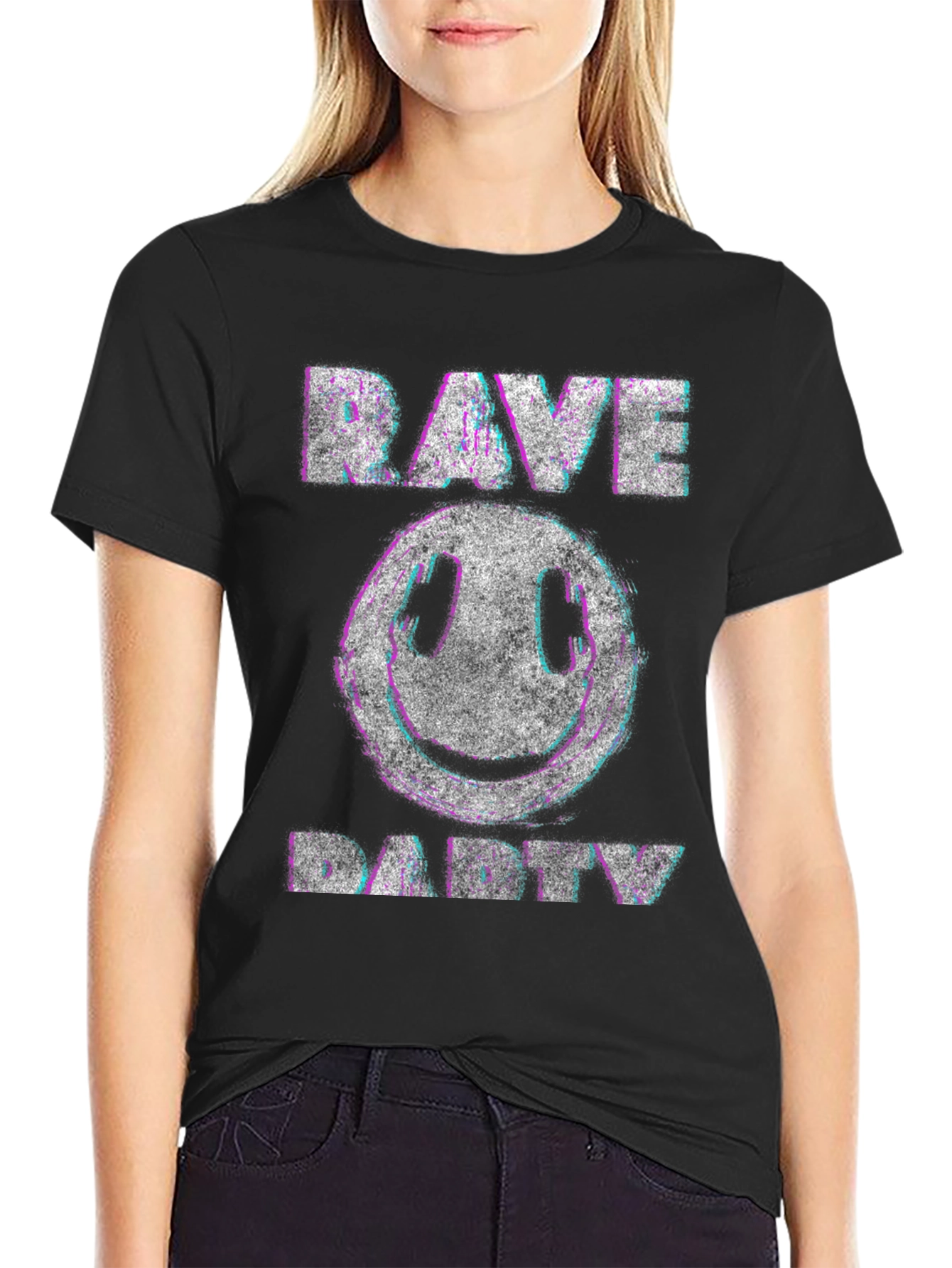 Rave Party Graphic T-Shirt - Distressed Smiley Face