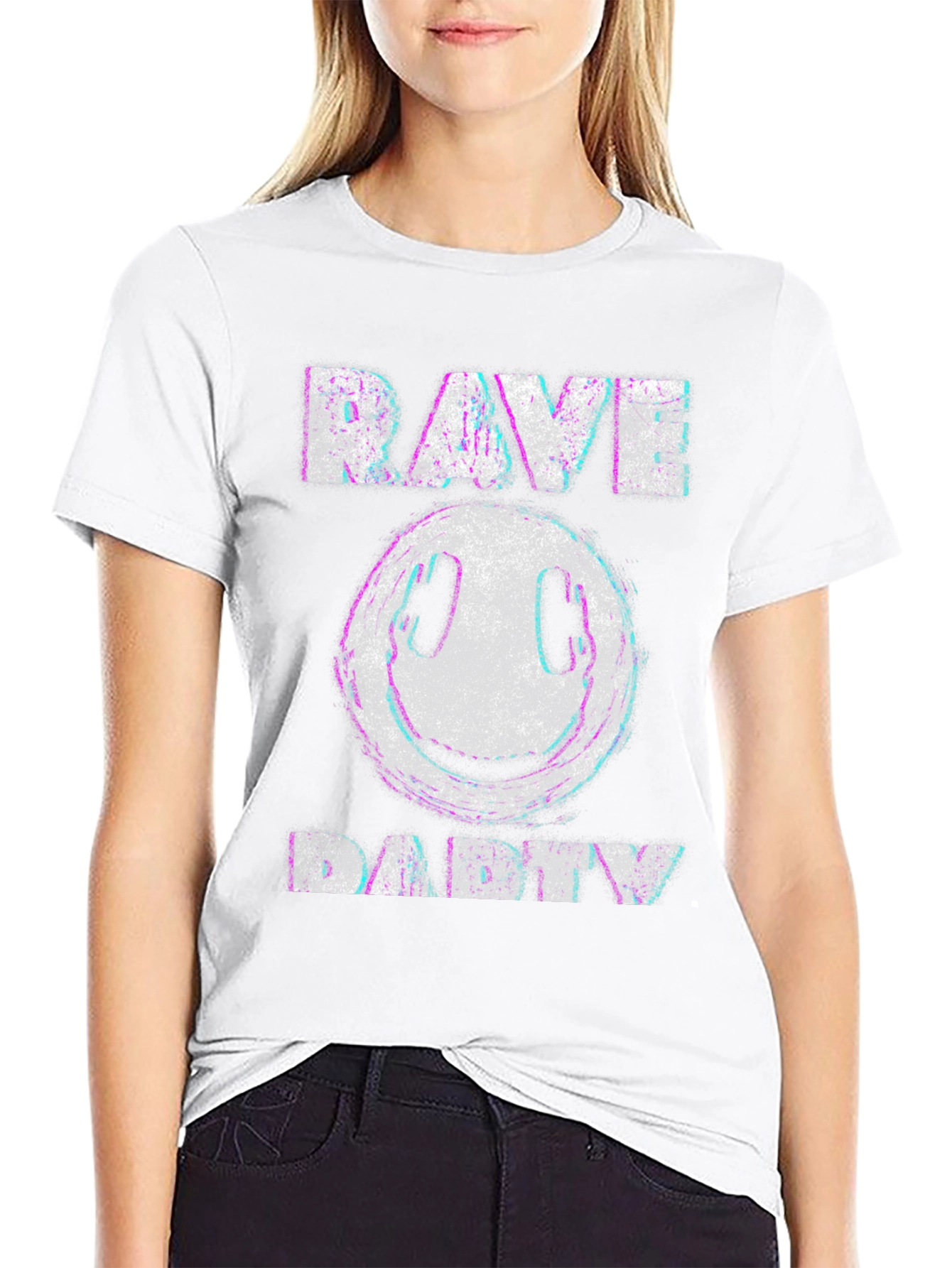 Rave Party Graphic T-Shirt - Distressed Smiley Face