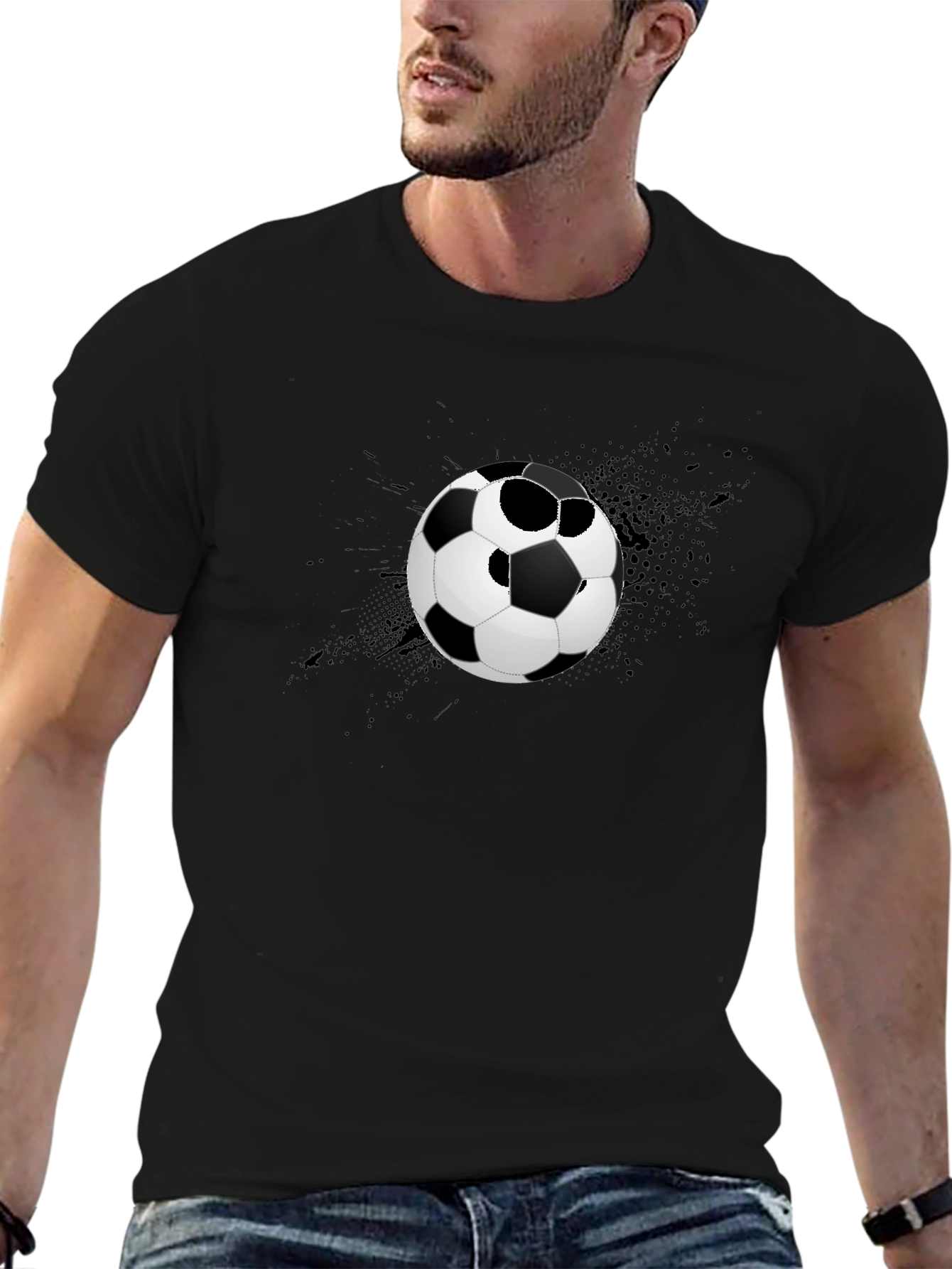 Soccer Ball Graphic T-Shirt - Stylish Black Tee