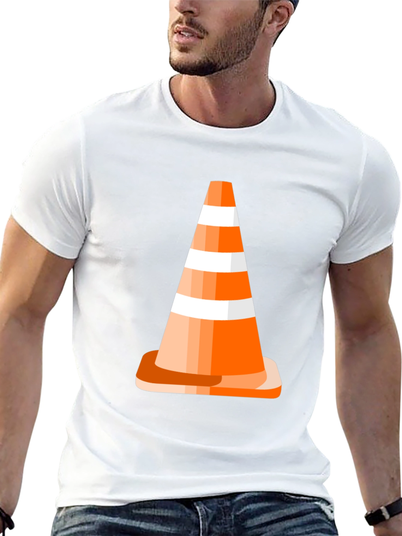 Traffic Cone Graphic Tee - Black Cotton Casual T-Shirt
