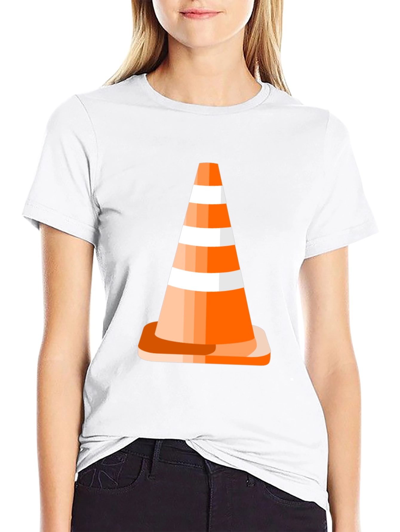 Traffic Cone Graphic Tee - Black Cotton Casual T-Shirt