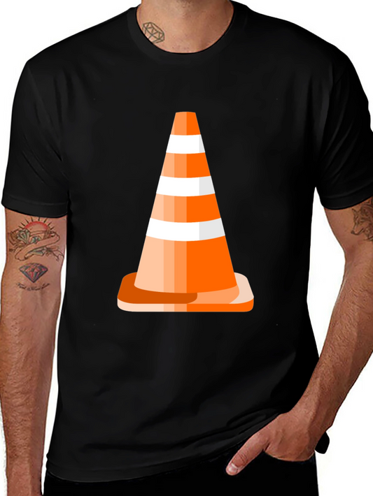 Traffic Cone Graphic Tee - Black Cotton Casual T-Shirt
