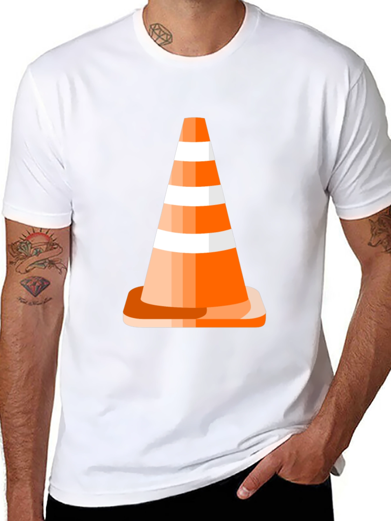 Traffic Cone Graphic Tee - Black Cotton Casual T-Shirt