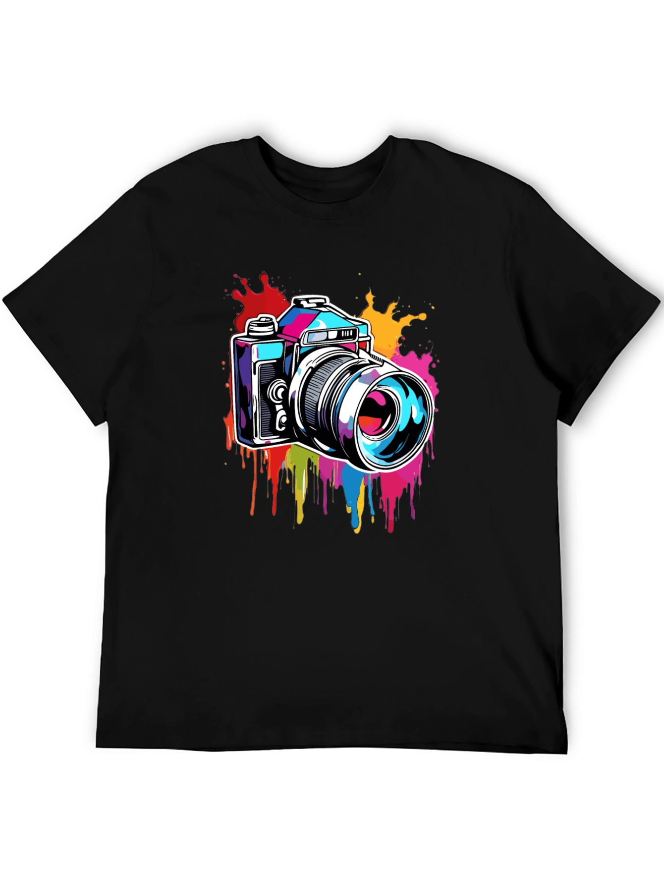 Retro Camera Splatter Graphic Tee - Black