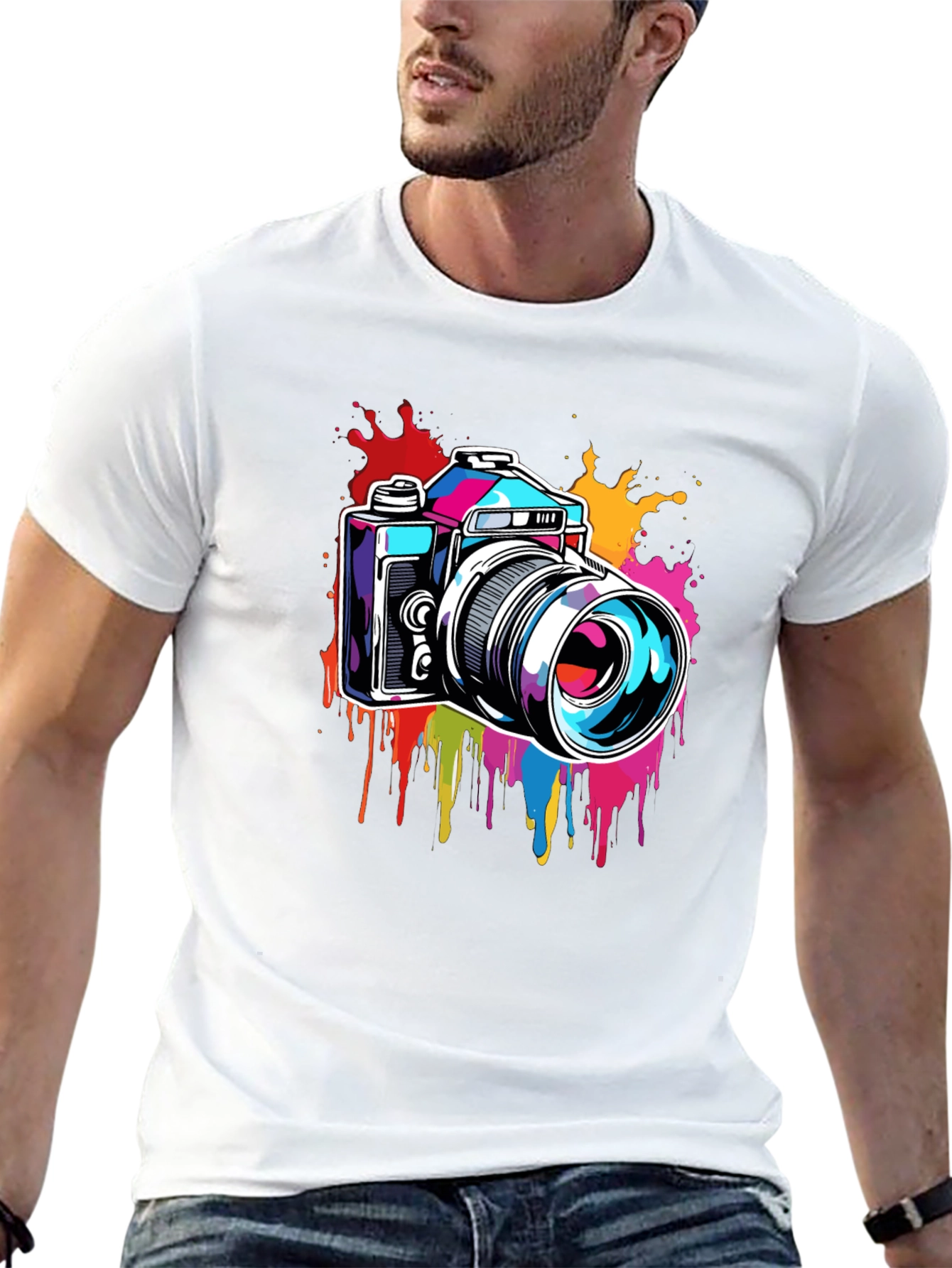 Retro Camera Splatter Graphic Tee - Black
