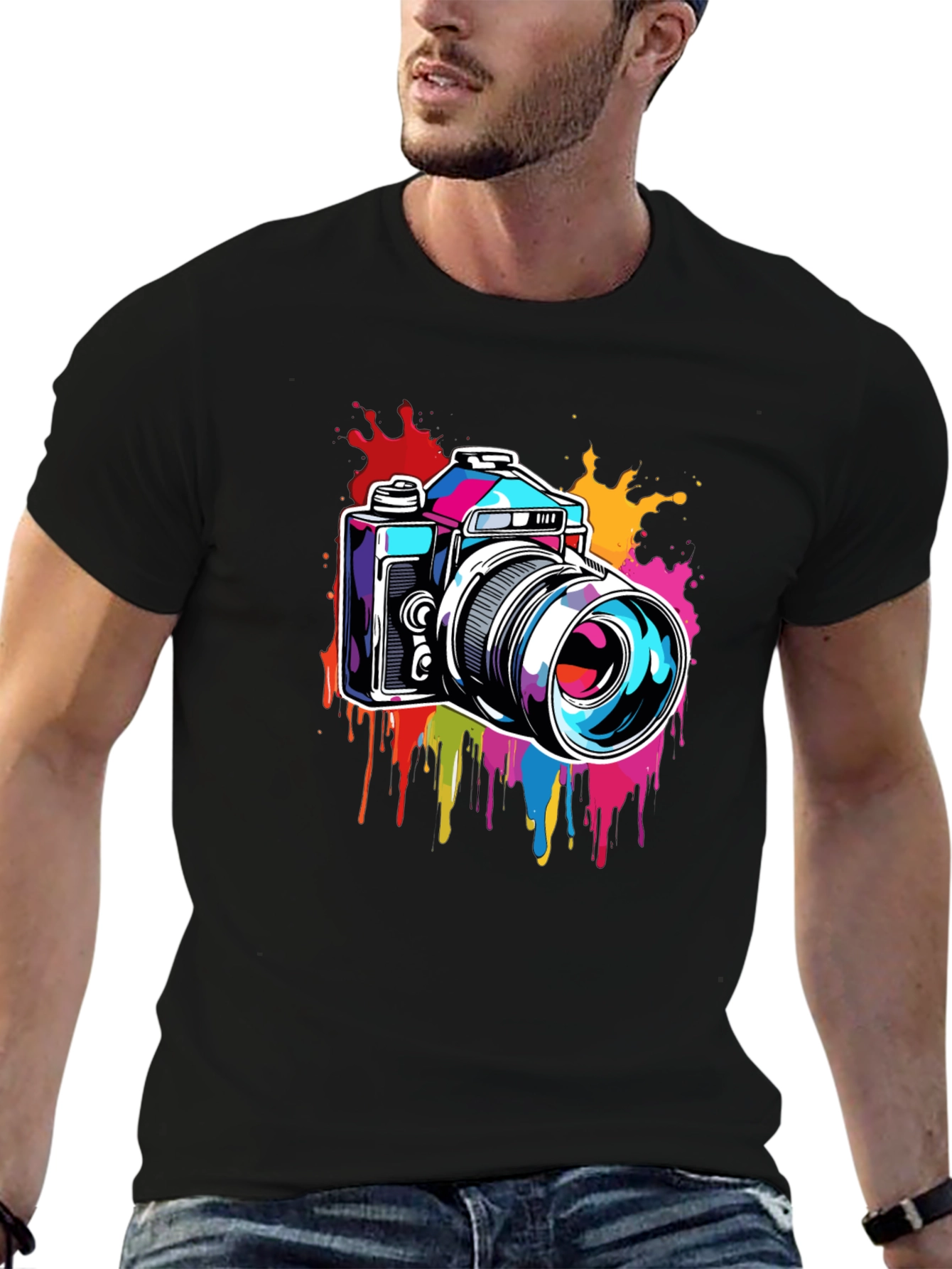 Retro Camera Splatter Graphic Tee - Black