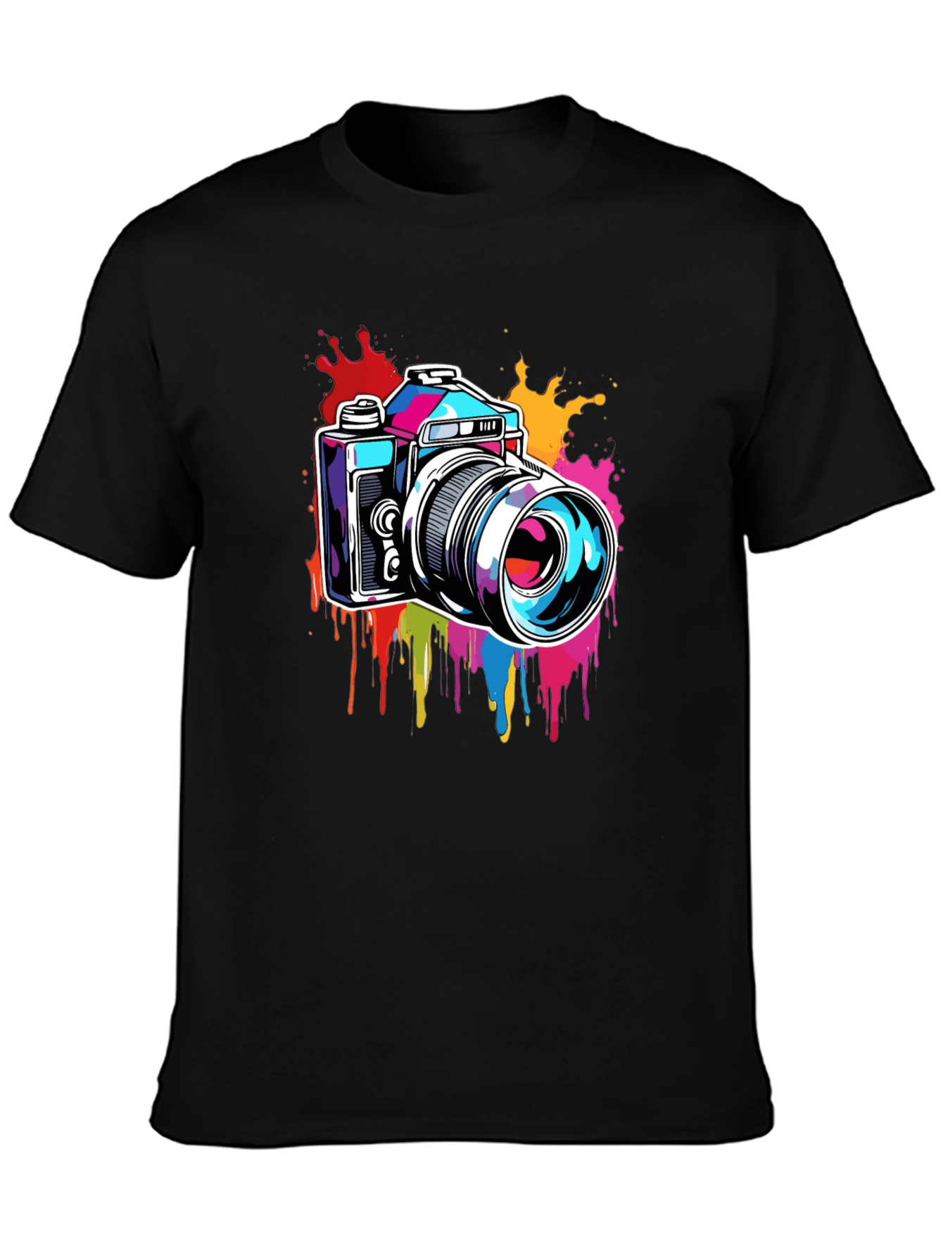Retro Camera Splatter Graphic Tee - Black