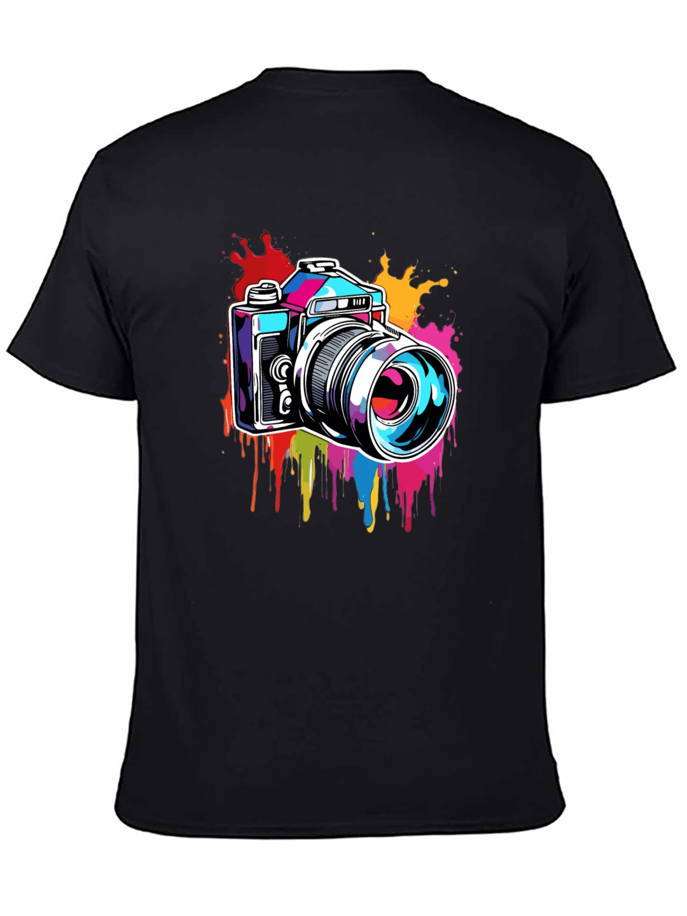 Retro Camera Splatter Graphic Tee - Black