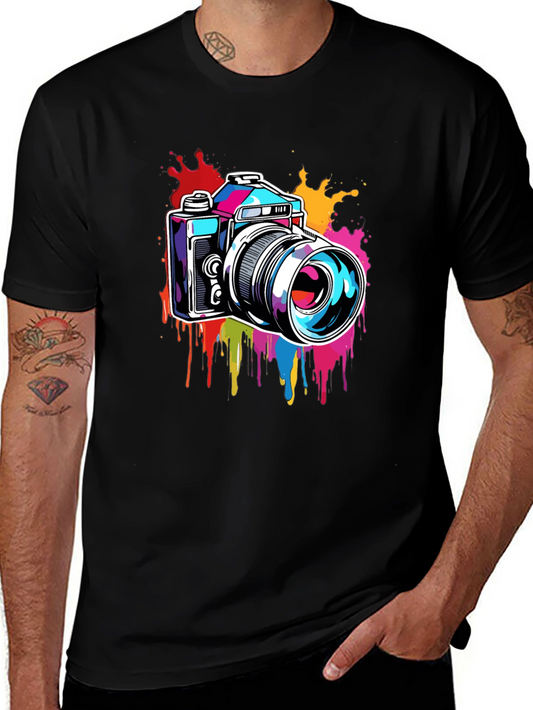 Retro Camera Splatter Graphic Tee - Black