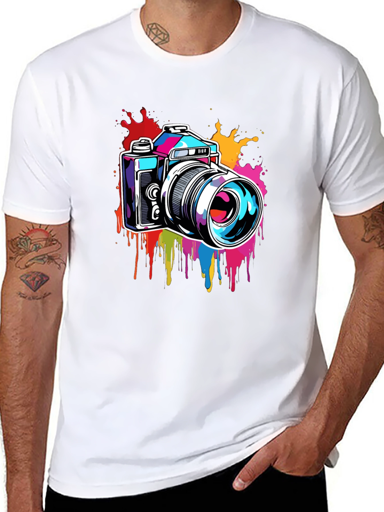 Retro Camera Splatter Graphic Tee - Black