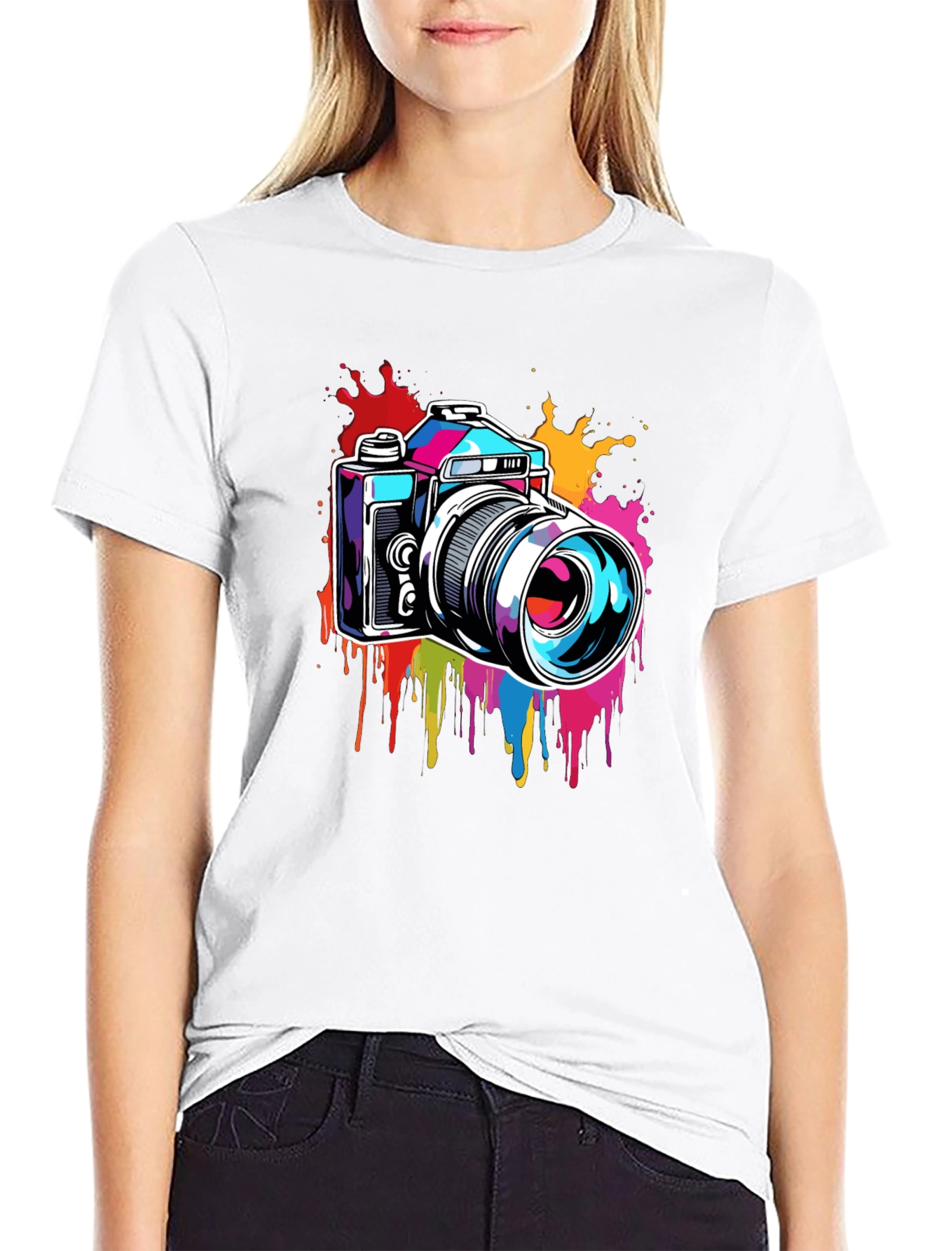 Retro Camera Splatter Graphic Tee - Black