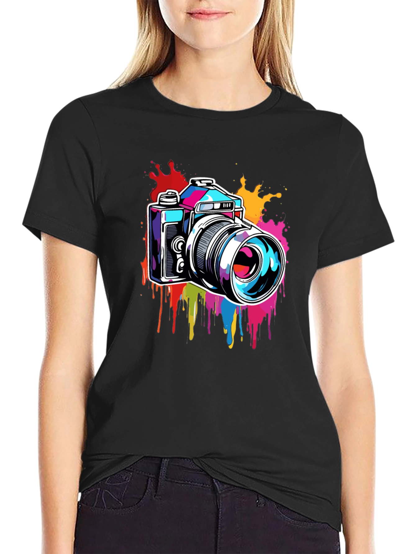 Retro Camera Splatter Graphic Tee - Black