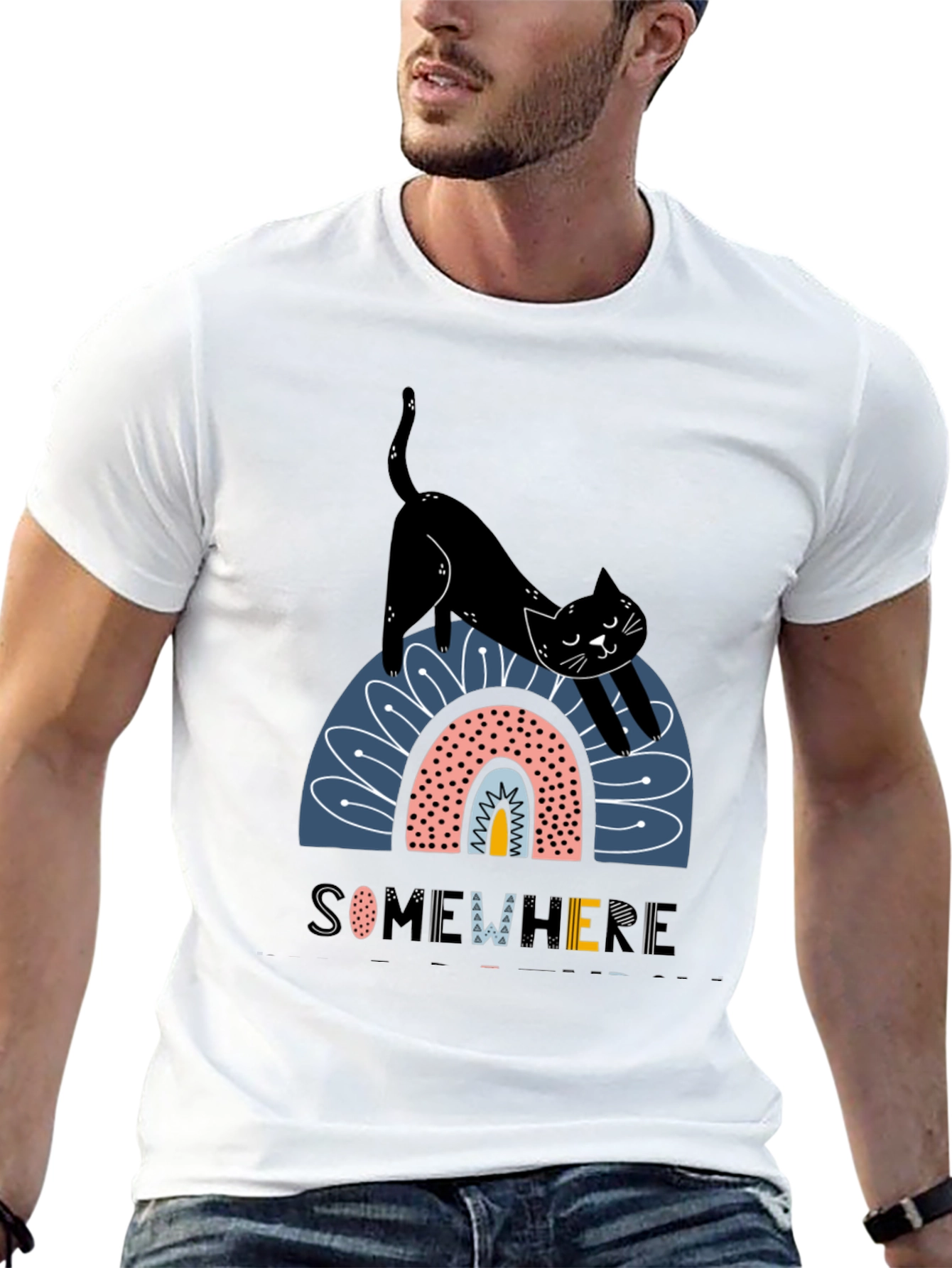 Black Cat Rainbow Graphic T-Shirt
