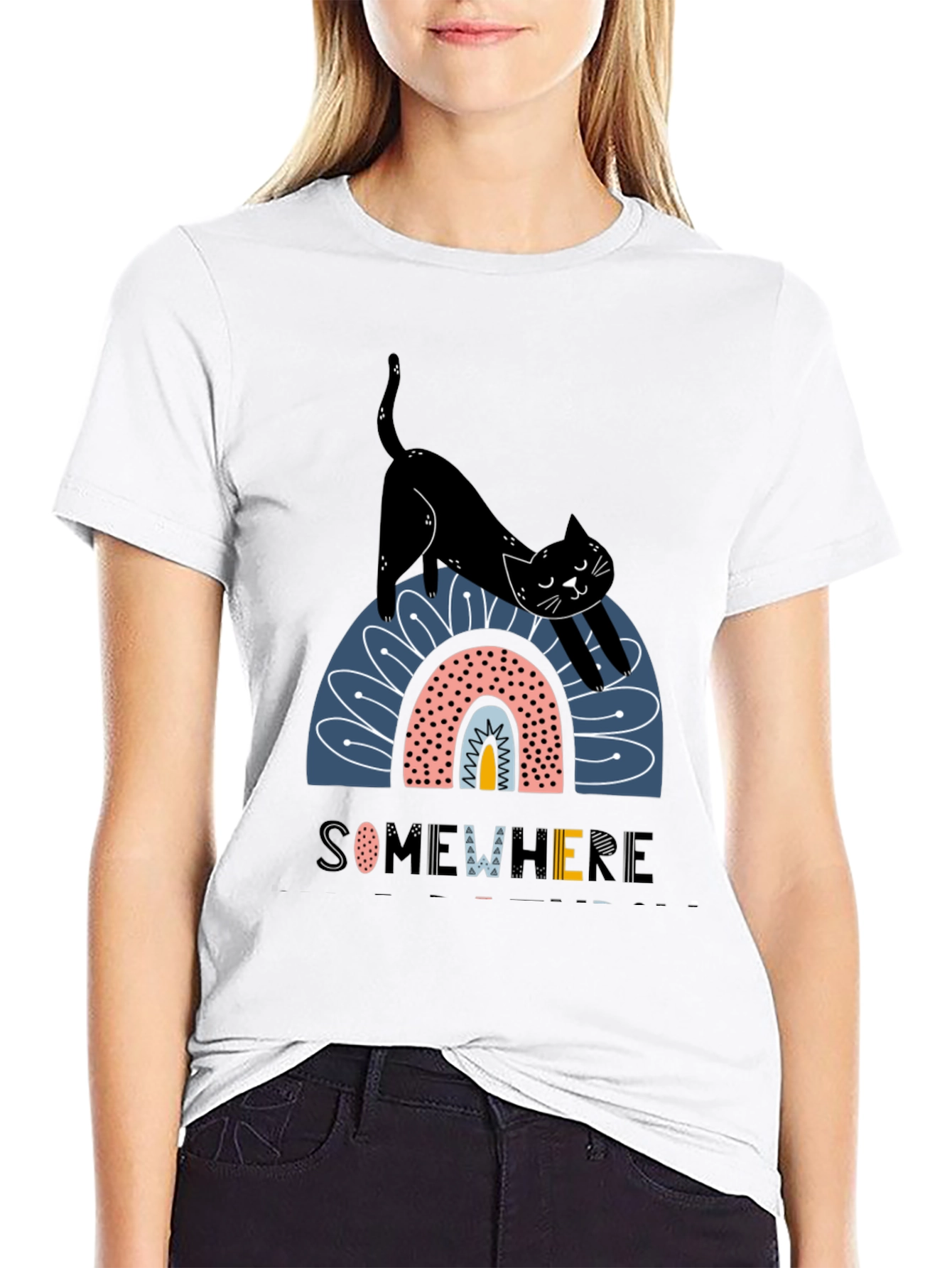 Black Cat Rainbow Graphic T-Shirt