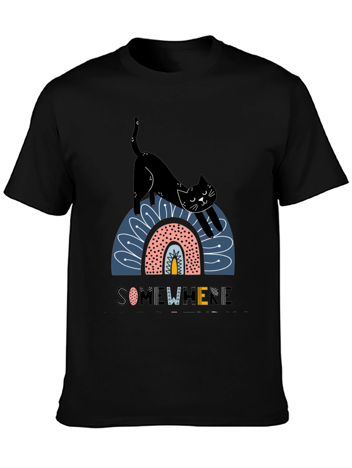 Black Cat Rainbow Graphic T-Shirt