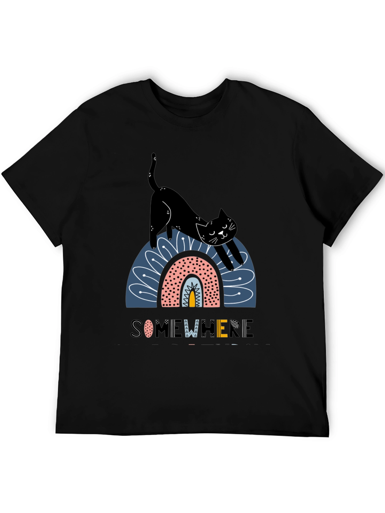 Black Cat Rainbow Graphic T-Shirt