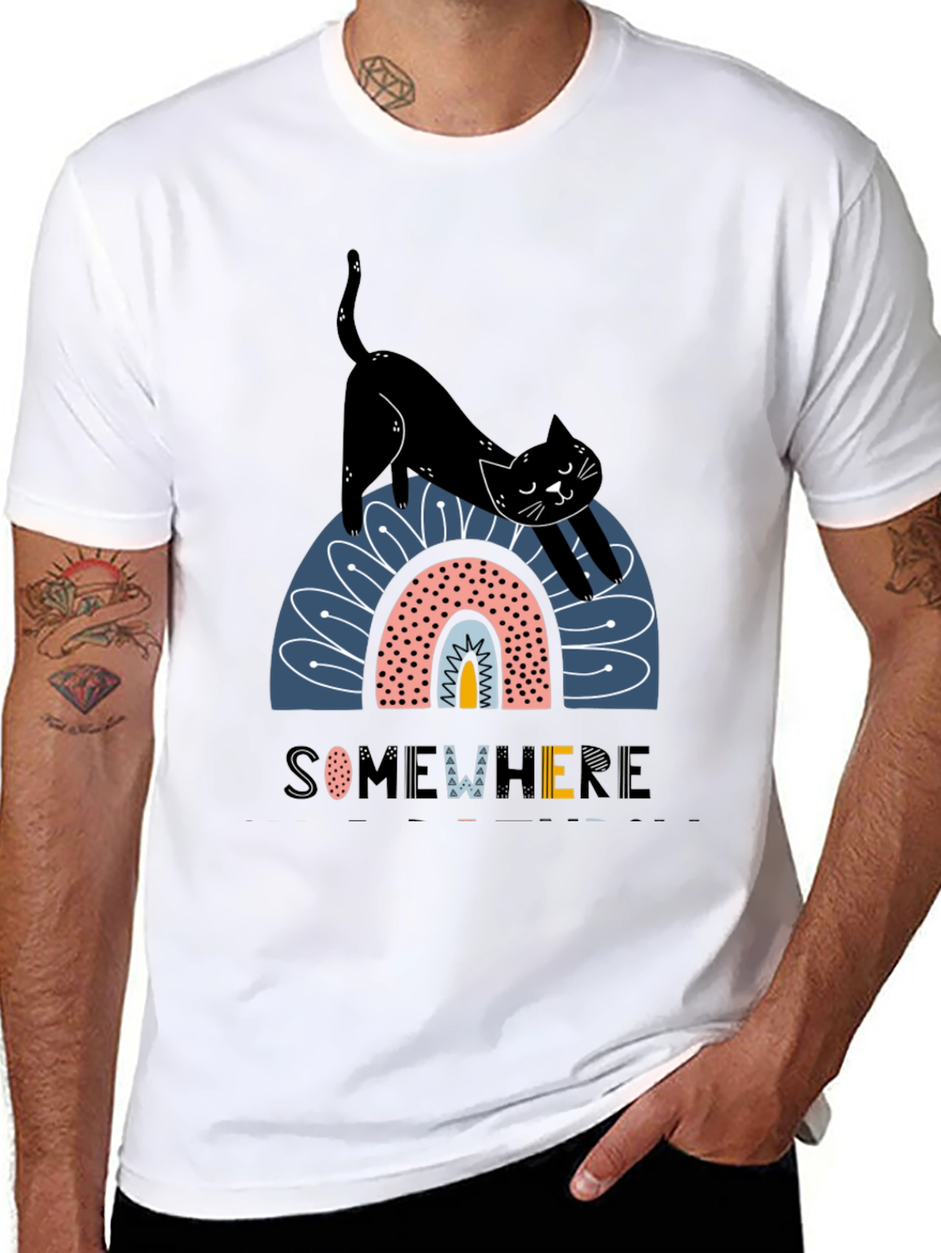 Black Cat Rainbow Graphic T-Shirt