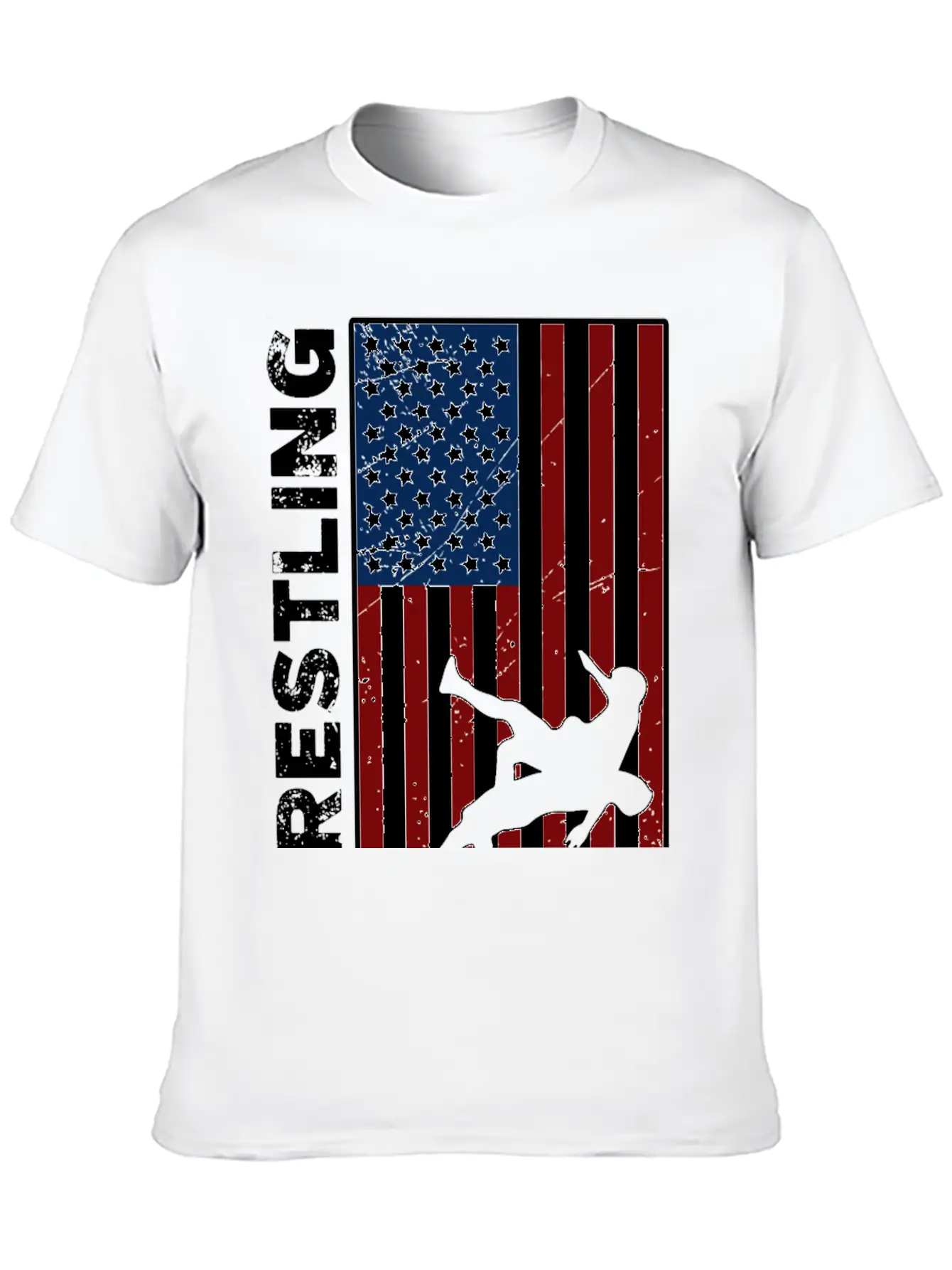 USA Flag Wrestling American Flag Wrestling Lightweight Cotton T-Shirt – Daily Comfort Graphic Shirt