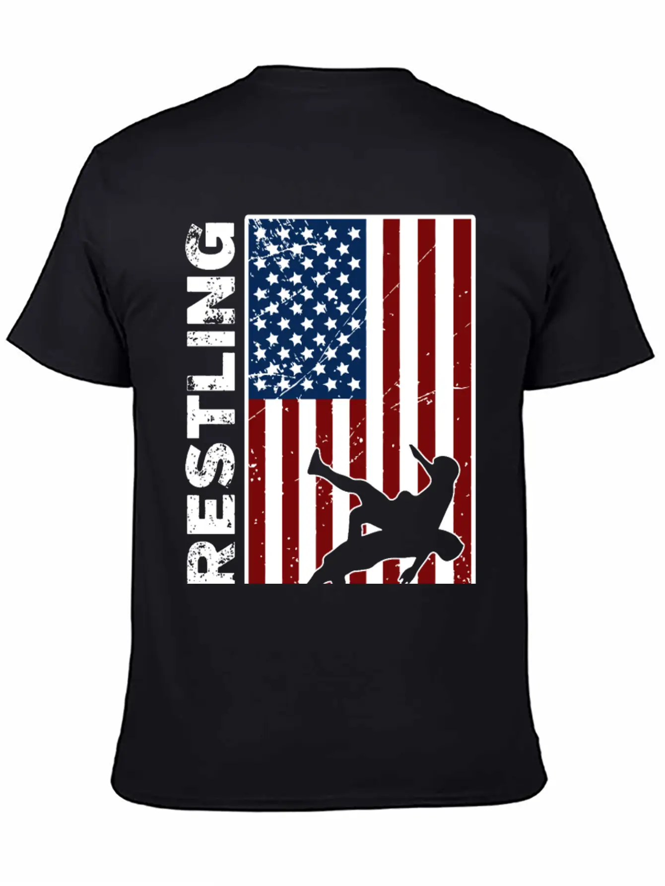 USA Flag Wrestling American Flag Wrestling Lightweight Cotton T-Shirt – Daily Comfort Graphic Shirt