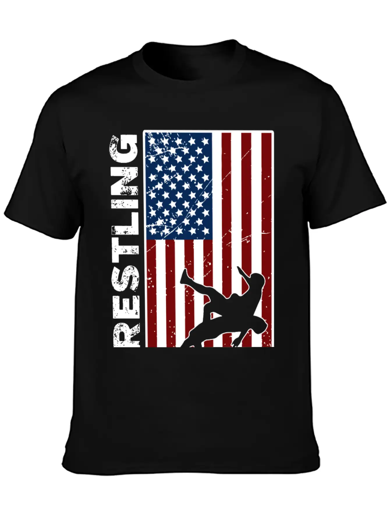 USA Flag Wrestling American Flag Wrestling Lightweight Cotton T-Shirt – Daily Comfort Graphic Shirt