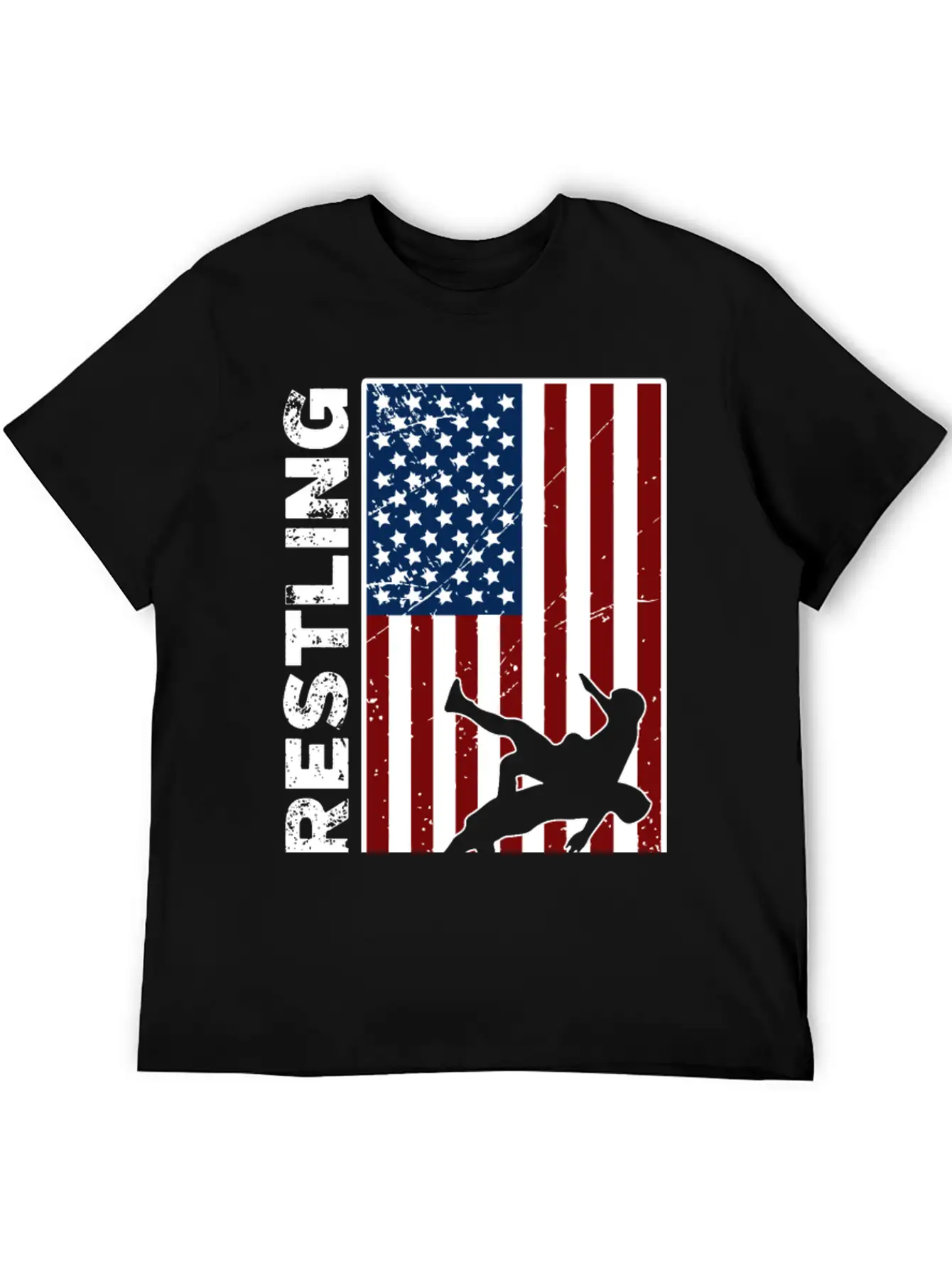 USA Flag Wrestling American Flag Wrestling Lightweight Cotton T-Shirt – Daily Comfort Graphic Shirt
