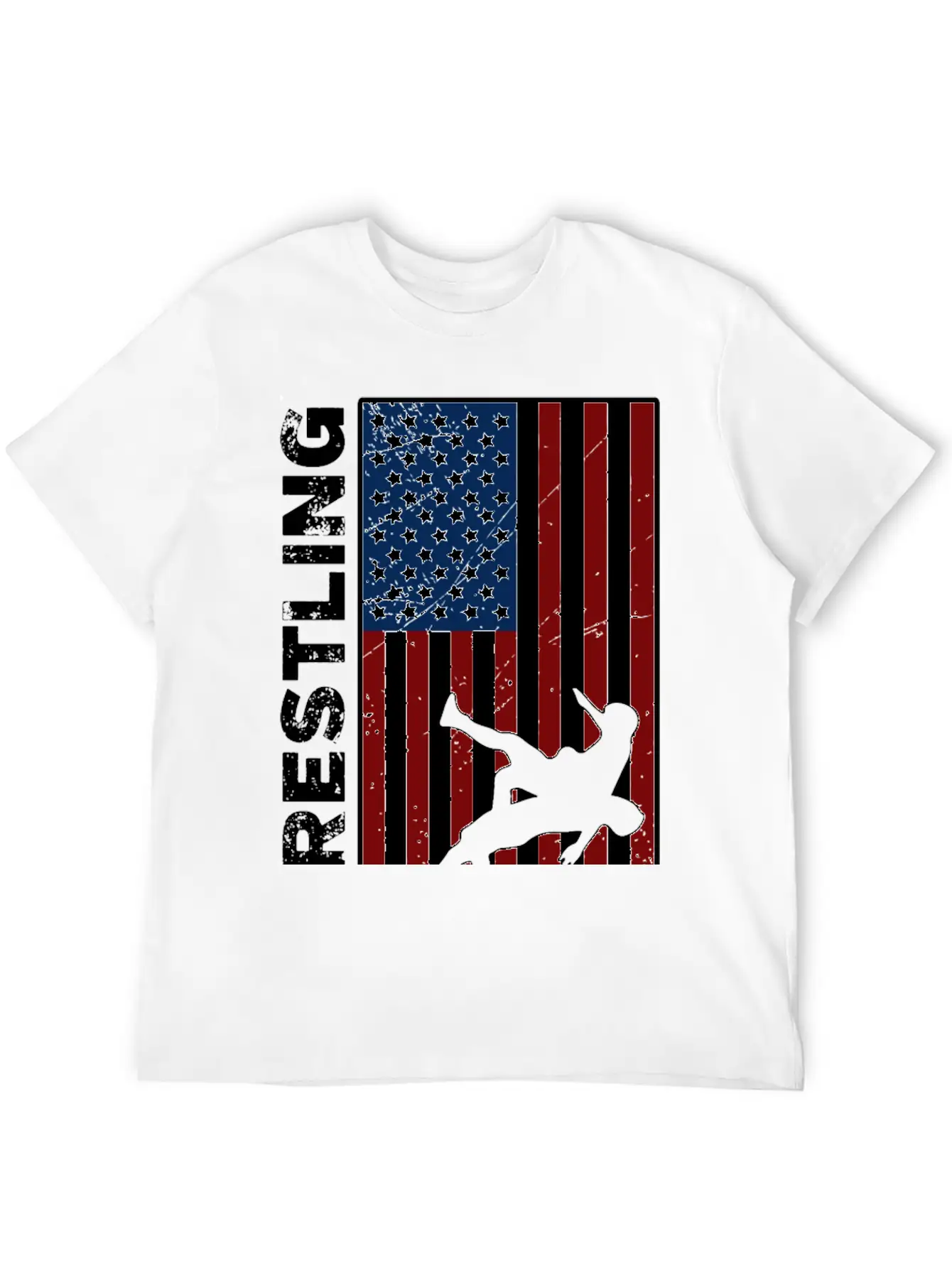 USA Flag Wrestling American Flag Wrestling Lightweight Cotton T-Shirt – Daily Comfort Graphic Shirt