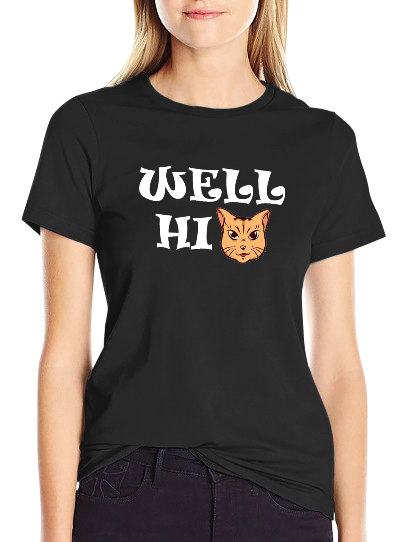 Well Hi Funny Cat Graphic T-Shirt