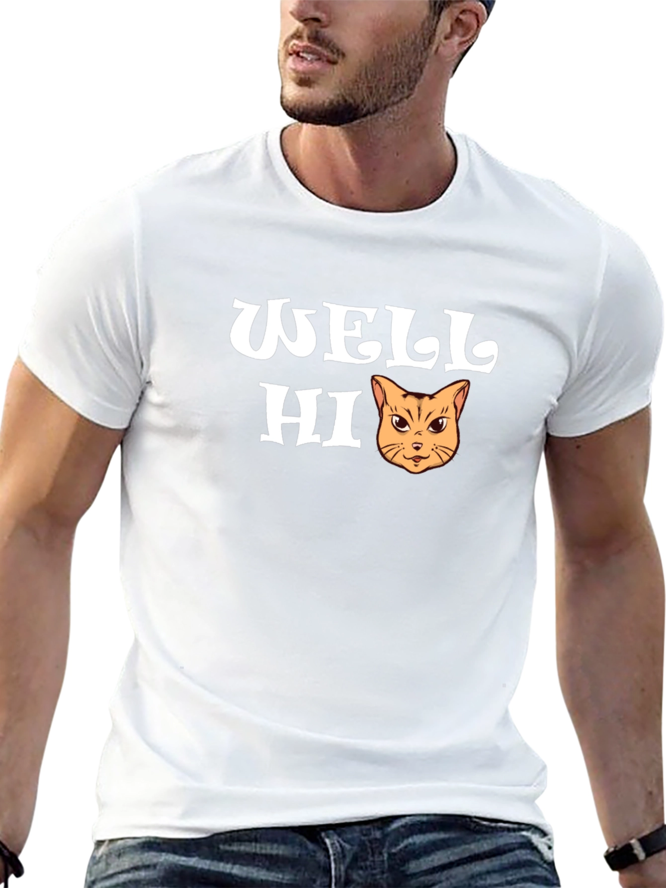 Well Hi Funny Cat Graphic T-Shirt