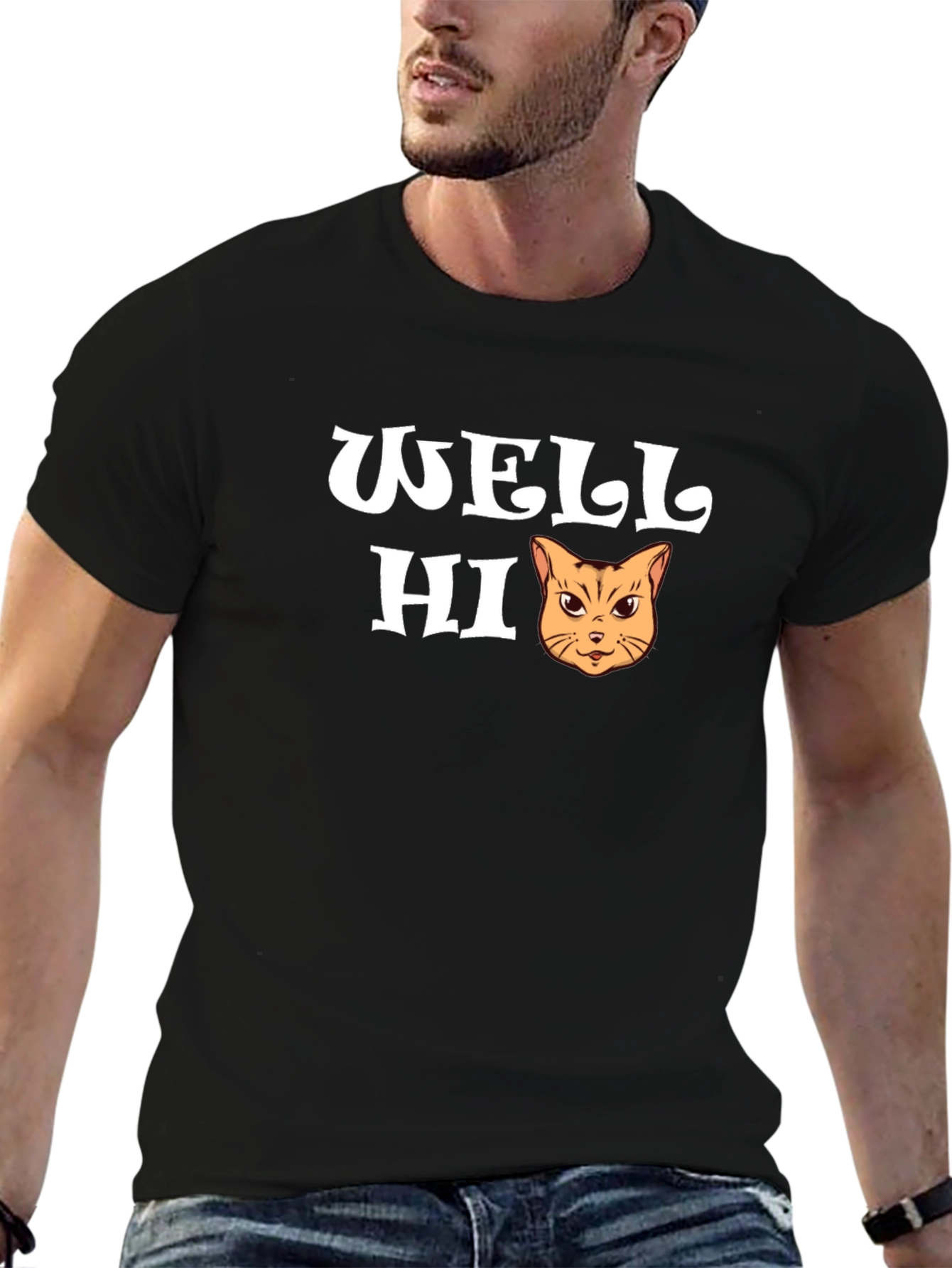 Well Hi Funny Cat Graphic T-Shirt
