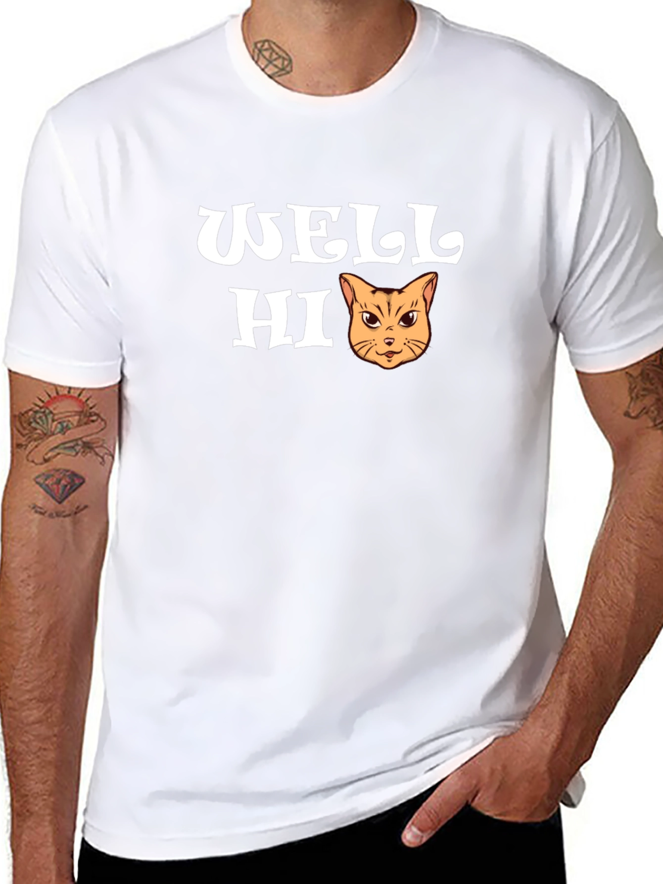 Well Hi Funny Cat Graphic T-Shirt