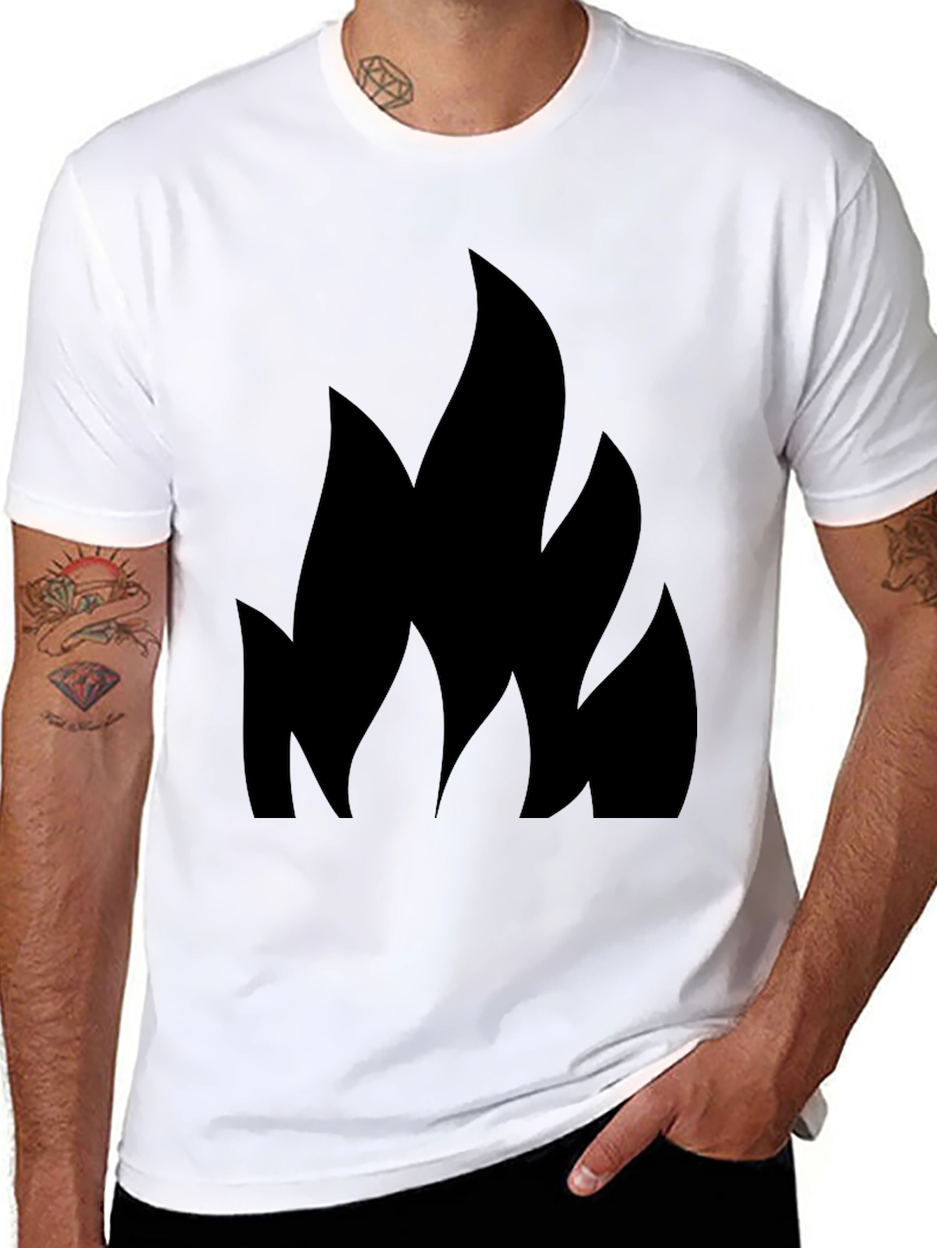 Black T-Shirt with Flame Design