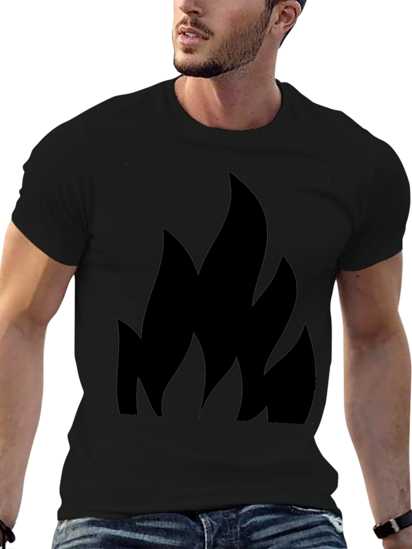 Black T-Shirt with Flame Design