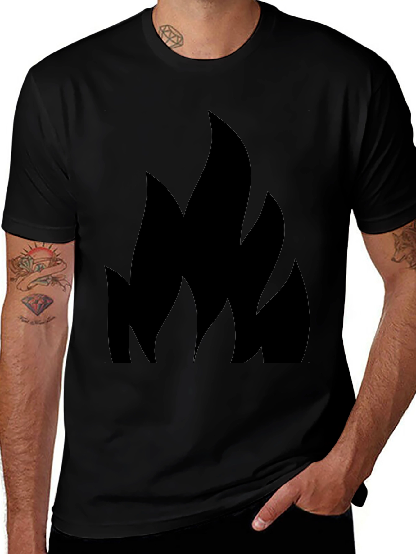 Black T-Shirt with Flame Design