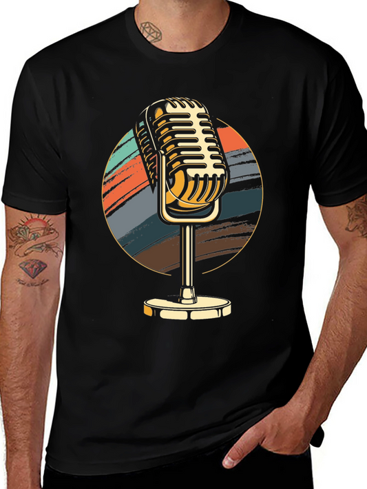 Vintage Microphone Graphic T-Shirt - Retro Style