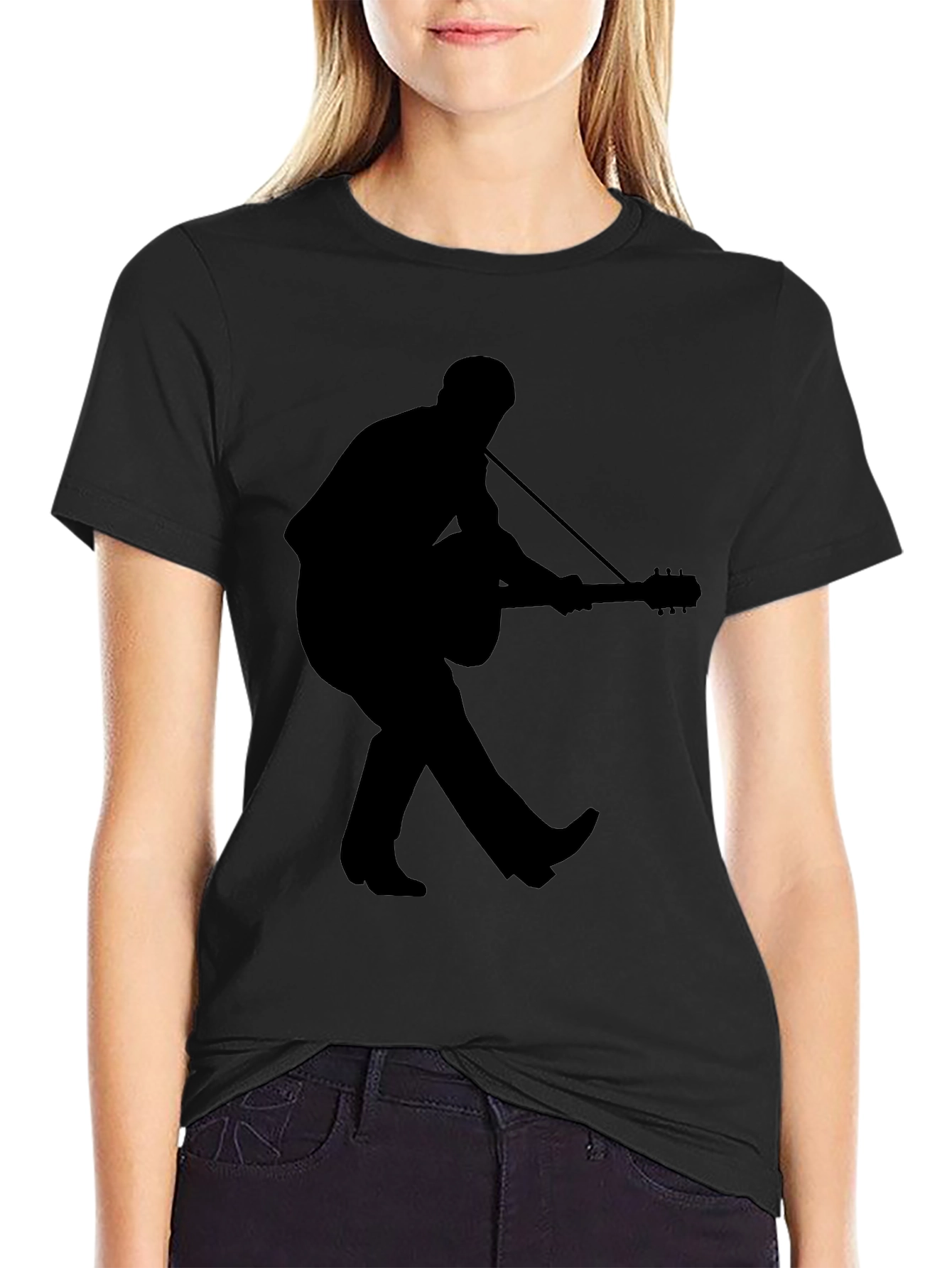 Silhouette Guitar Player Graphic Tee - Black