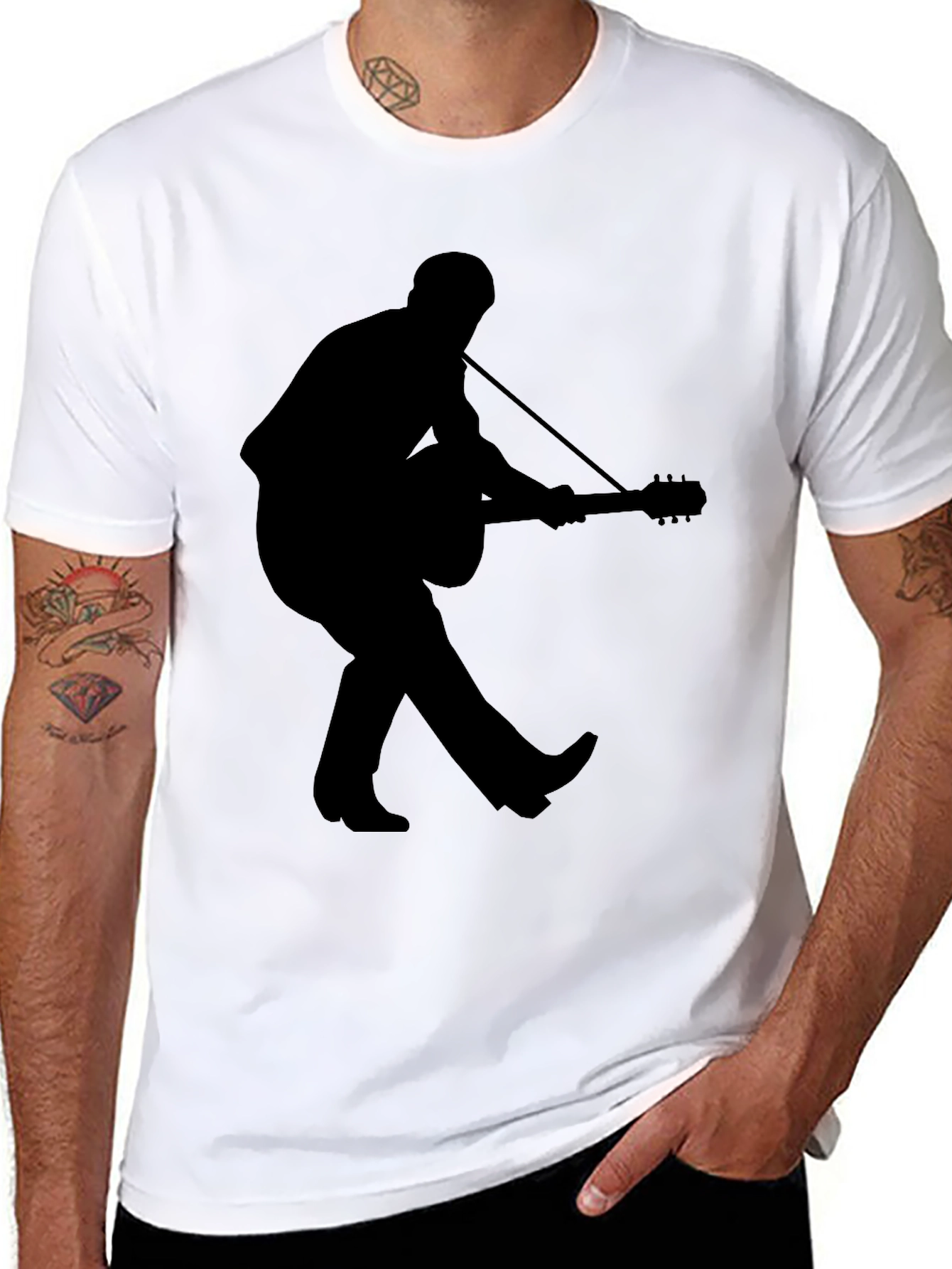 Silhouette Guitar Player Graphic Tee - Black