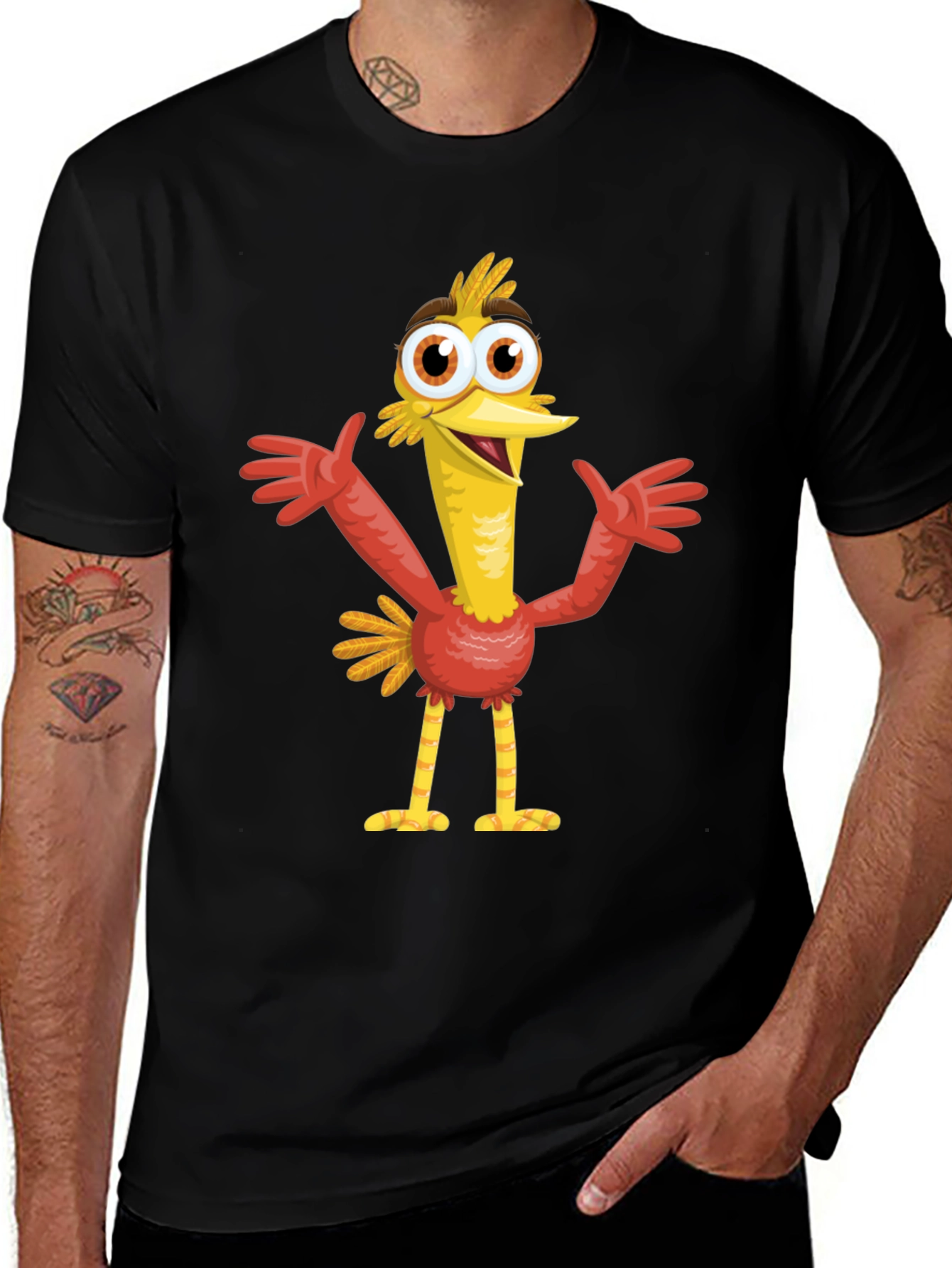 Cartoon Bird Graphic Black T-Shirt