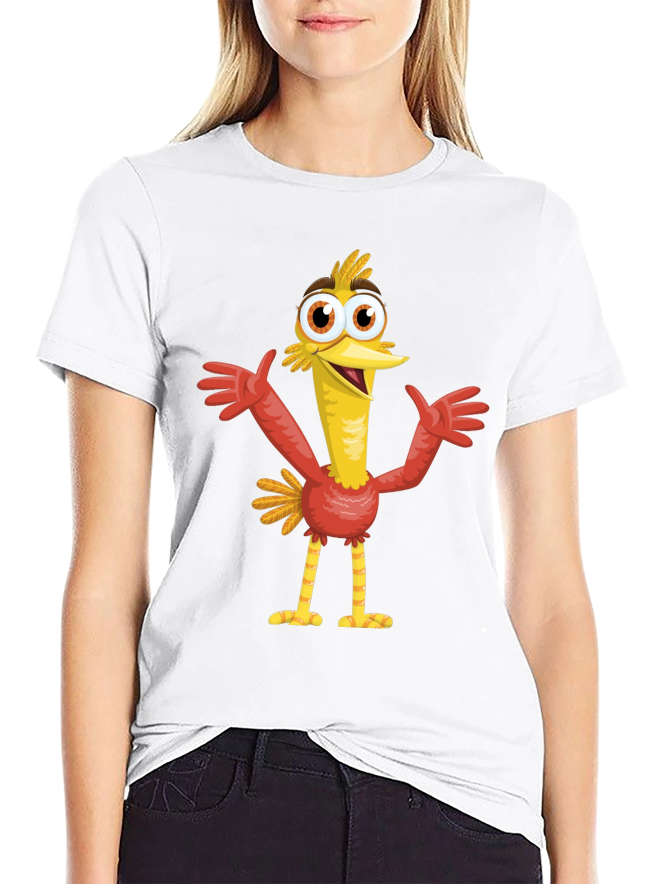 Cartoon Bird Graphic Black T-Shirt
