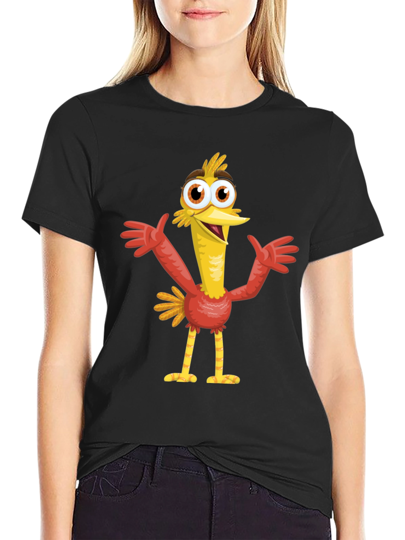 Cartoon Bird Graphic Black T-Shirt