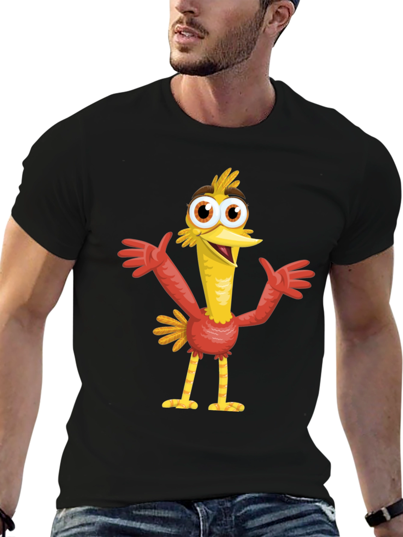 Cartoon Bird Graphic Black T-Shirt