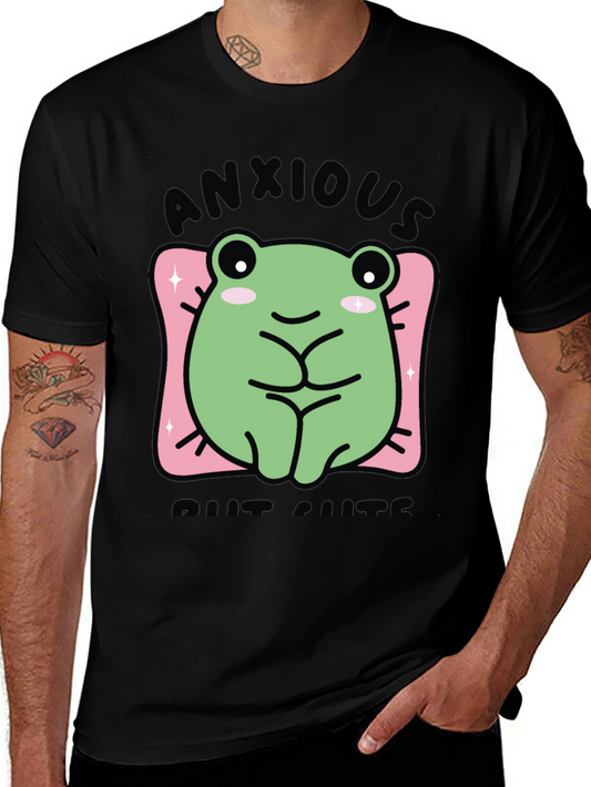 Anxious But Cute Frog Graphic Tee - Black