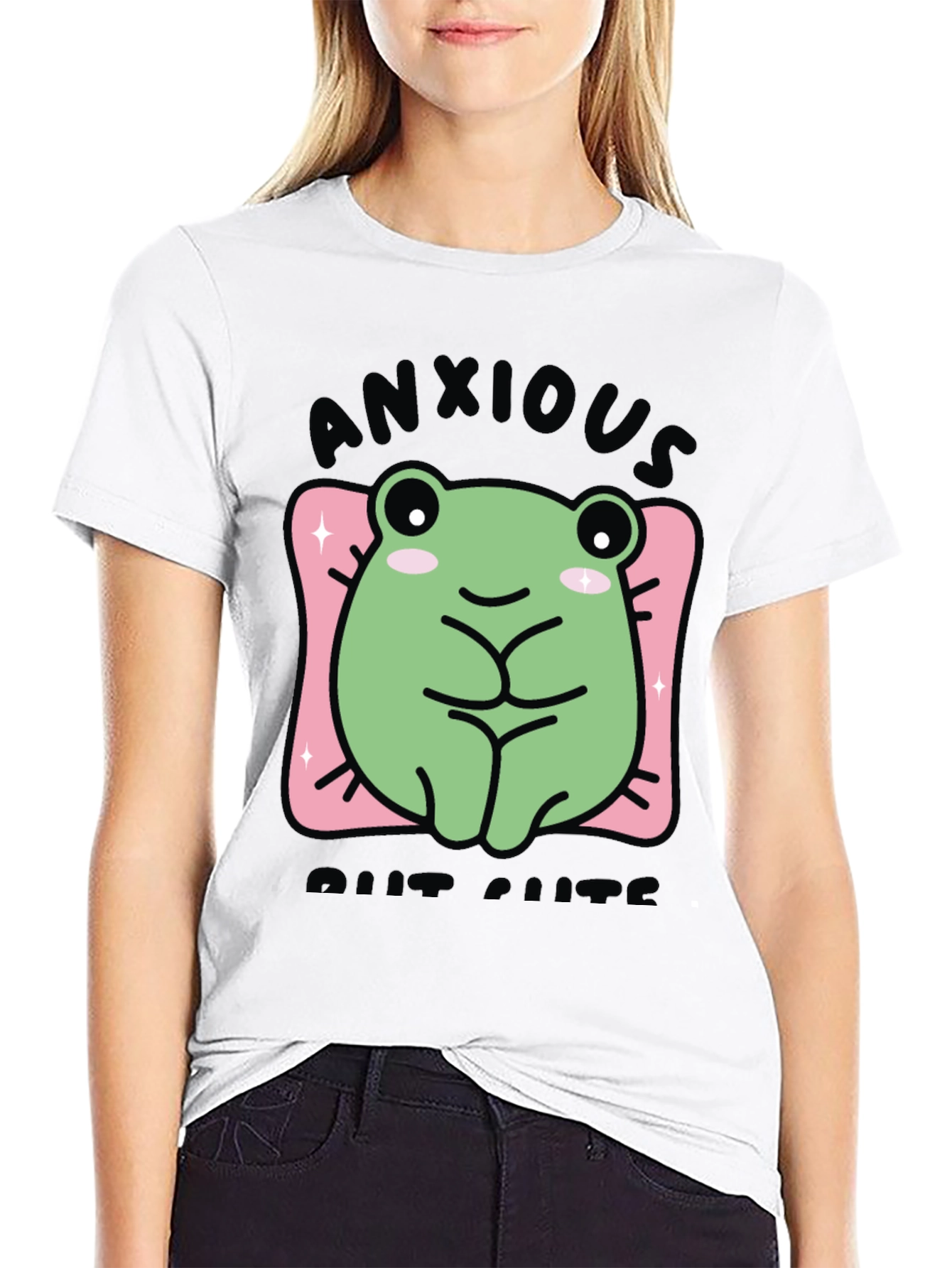 Anxious But Cute Frog Graphic Tee - Black