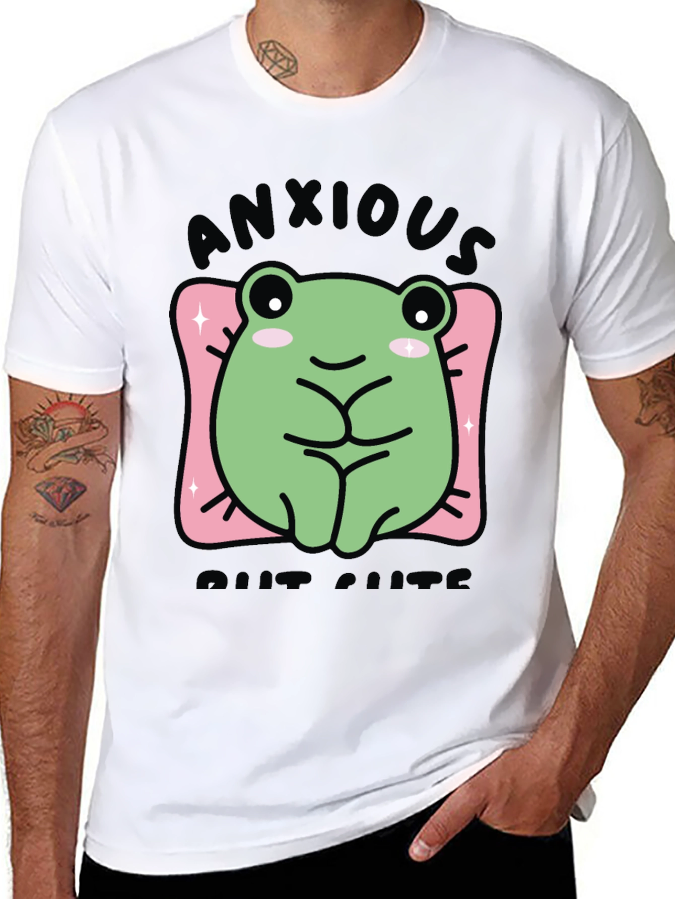 Anxious But Cute Frog Graphic Tee - Black