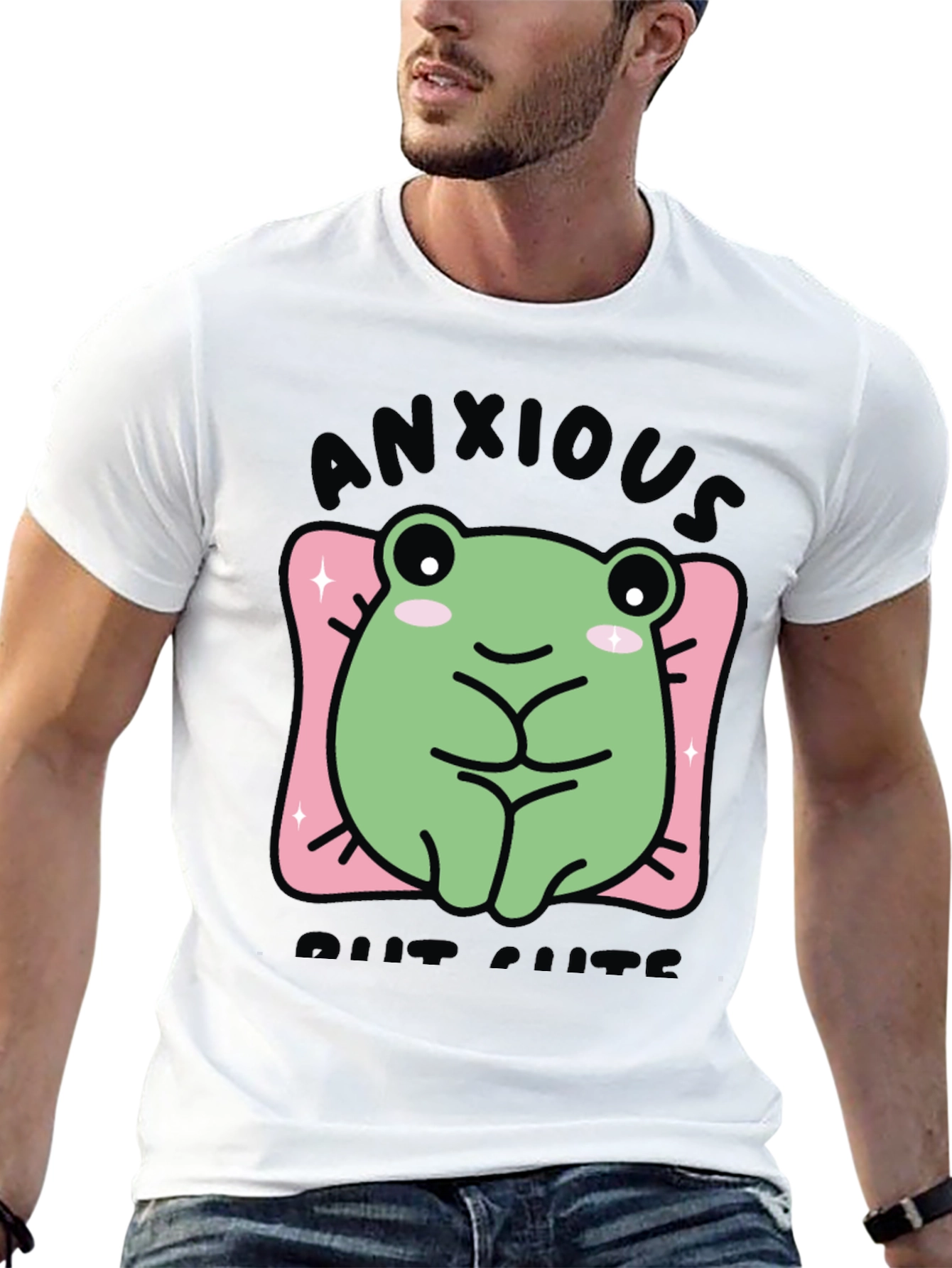 Anxious But Cute Frog Graphic Tee - Black