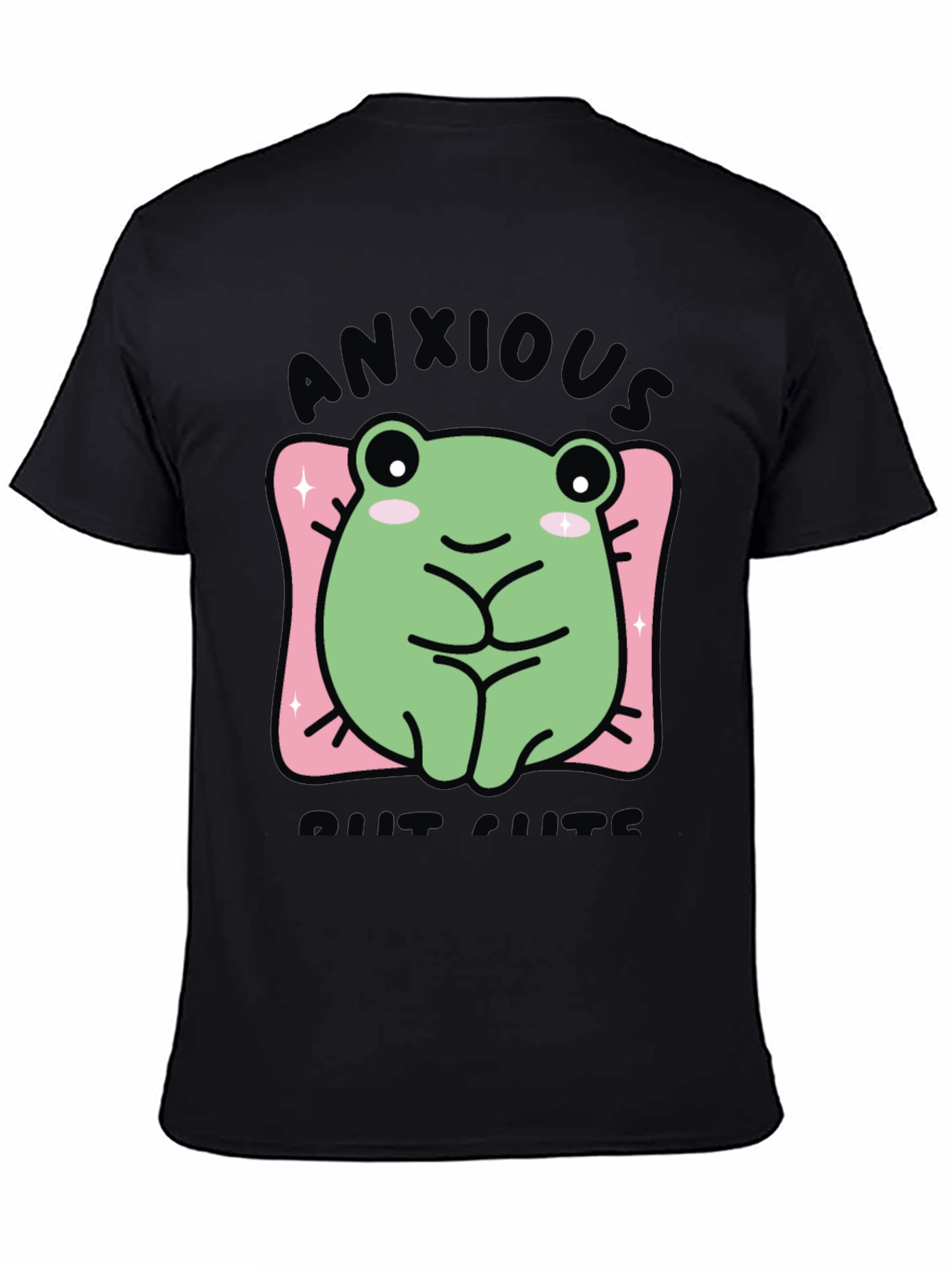 Anxious But Cute Frog Graphic Tee - Black