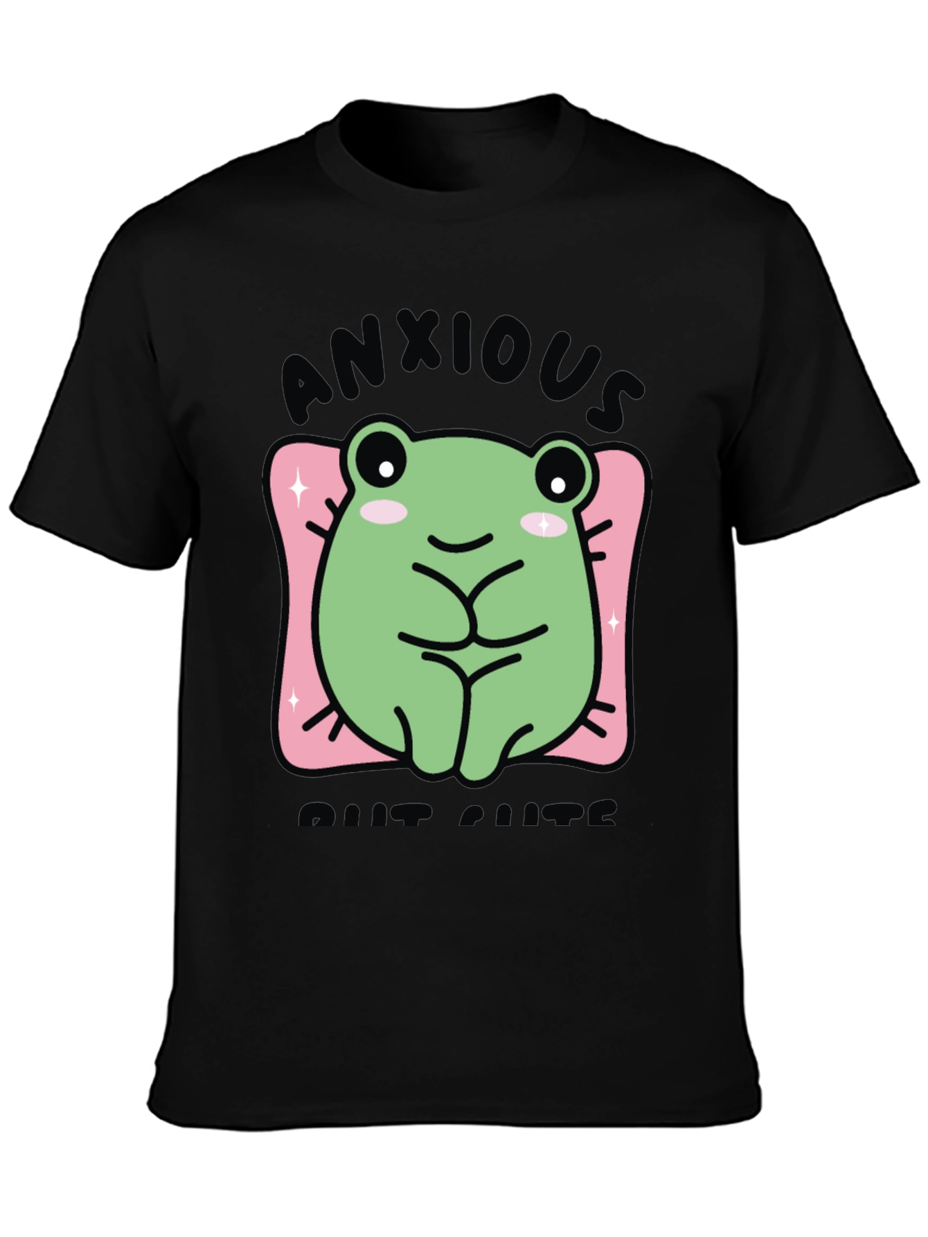 Anxious But Cute Frog Graphic Tee - Black