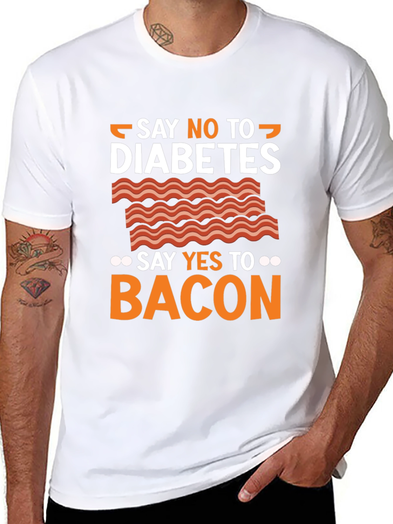 Say No To Diabetes Bacon Graphic T-Shirt