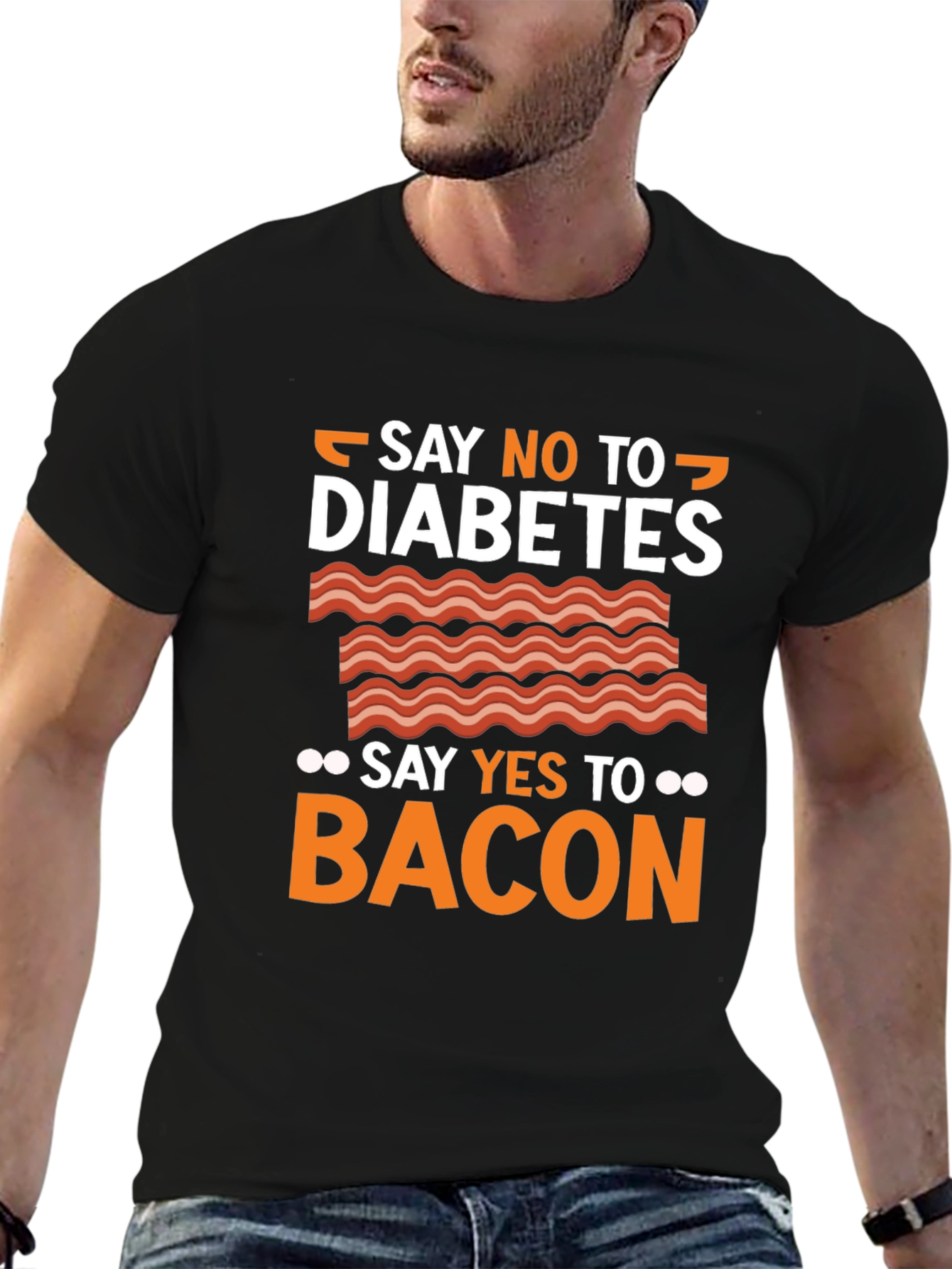 Say No To Diabetes Bacon Graphic T-Shirt