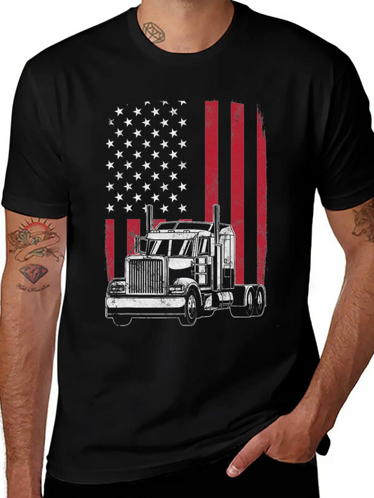 Vintage Trucker USA American Flag Truck Driver Lightweight Cotton T-Shirt – Daily Comfort Graphic Shirt